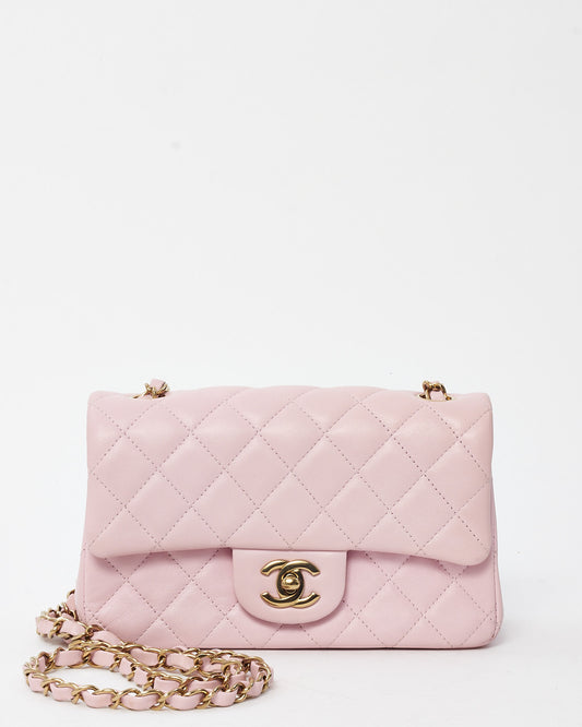 Chanel Pink Lambskin Leather Mini Rectangular Flap Bag GHW