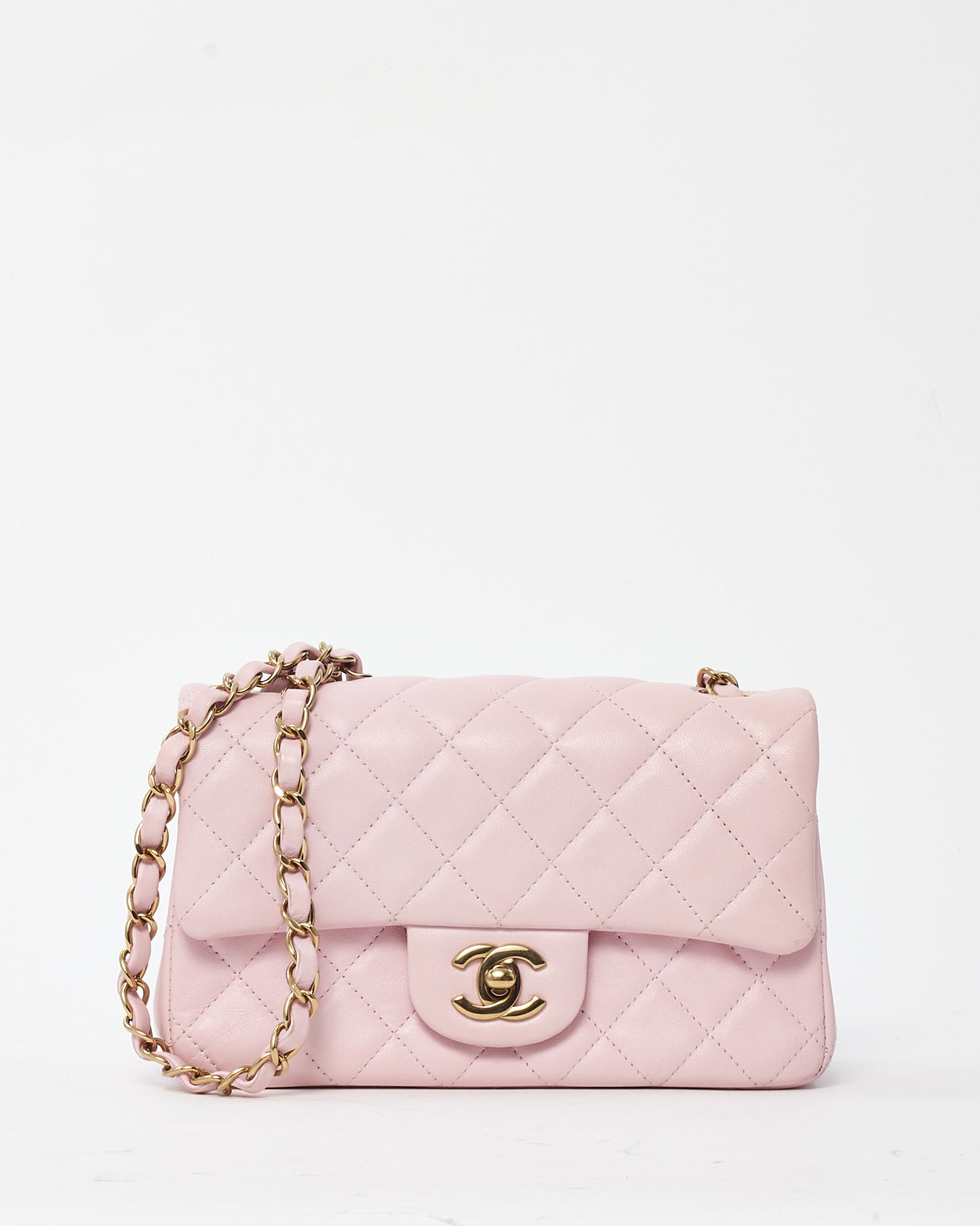 Chanel Pink Lambskin Leather Mini Rectangular Flap Bag GHW