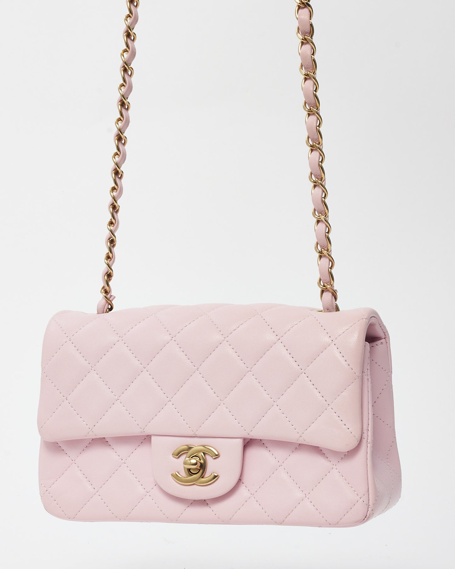 Chanel Pink Lambskin Leather Mini Rectangular Flap Bag GHW