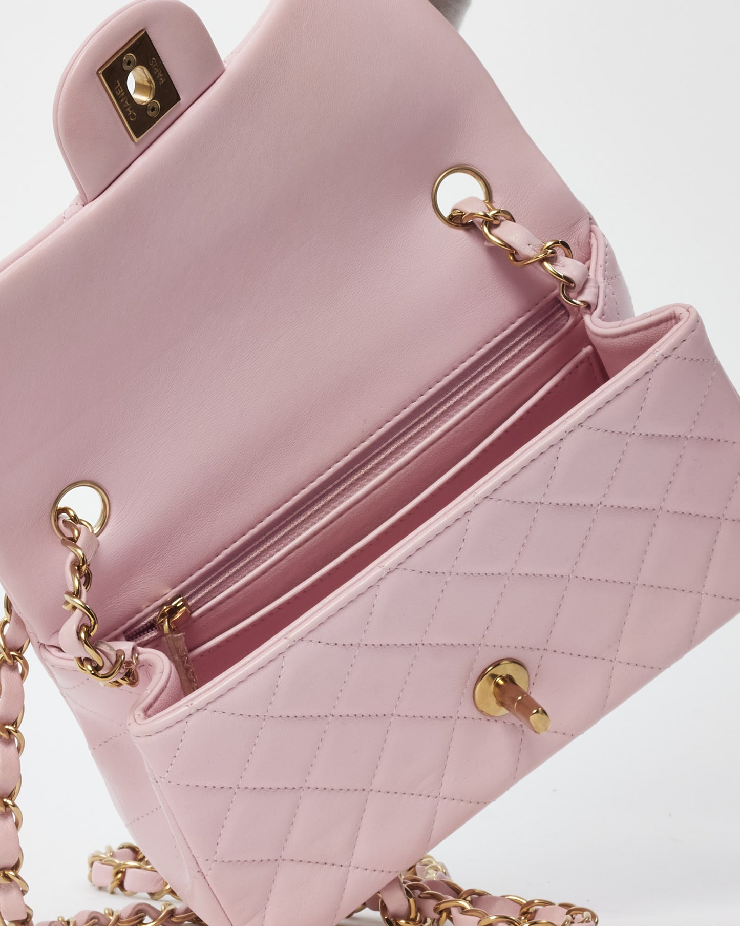 Chanel Pink Lambskin Leather Mini Rectangular Flap Bag GHW