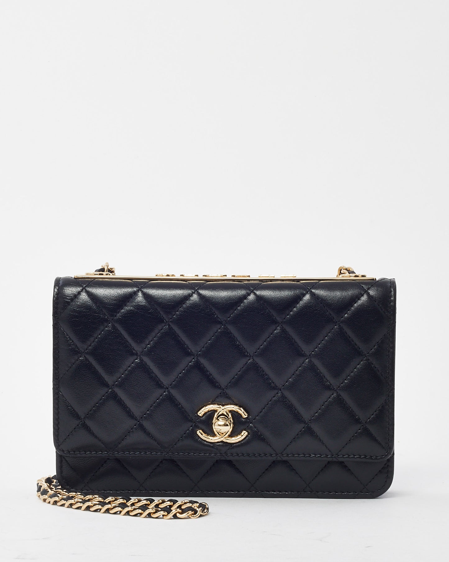 Chanel Black Lambskin Quilted Leather Trendy WOC Wallet on Chain Crossbody Bag GHW