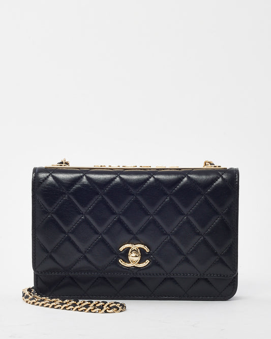 Chanel Black Lambskin Quilted Leather Trendy WOC Wallet on Chain Crossbody Bag GHW