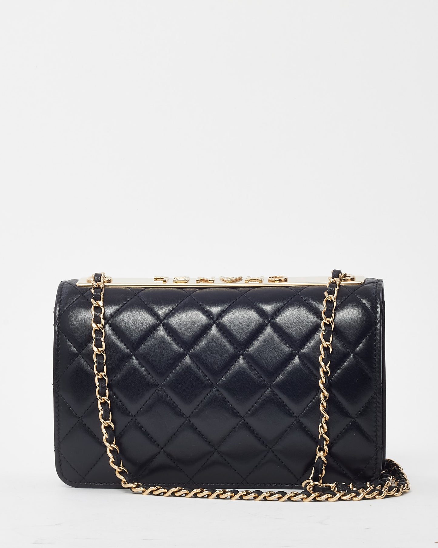 Chanel Black Lambskin Quilted Leather Trendy WOC Wallet on Chain Crossbody Bag GHW