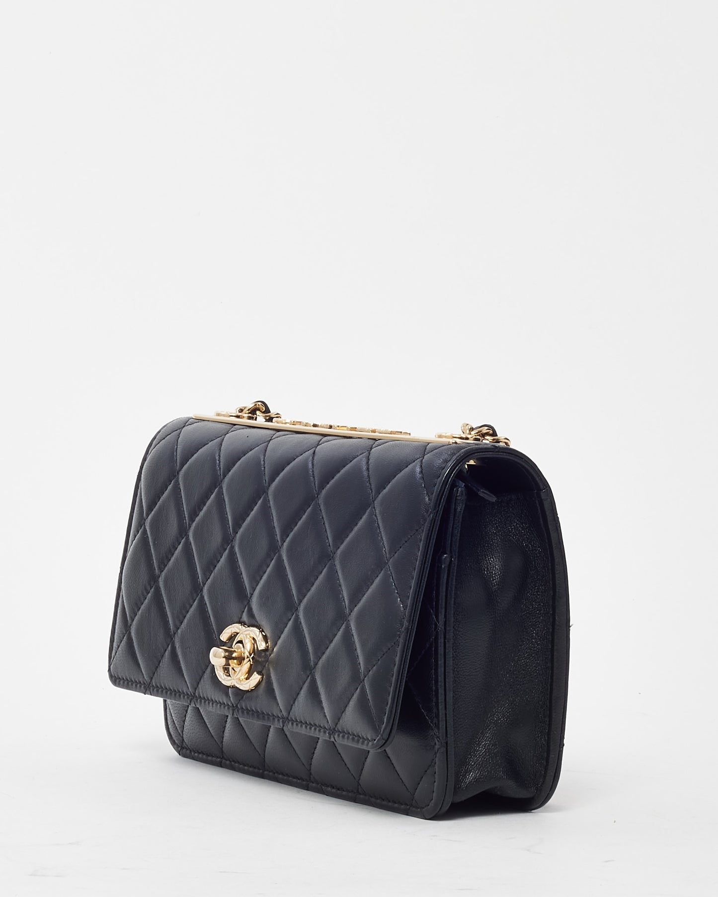 Chanel Black Lambskin Quilted Leather Trendy WOC Wallet on Chain Crossbody Bag GHW