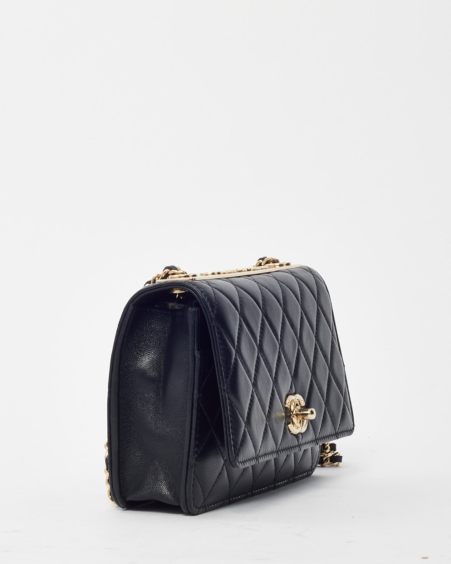 Chanel Black Lambskin Quilted Leather Trendy WOC Wallet on Chain Crossbody Bag GHW