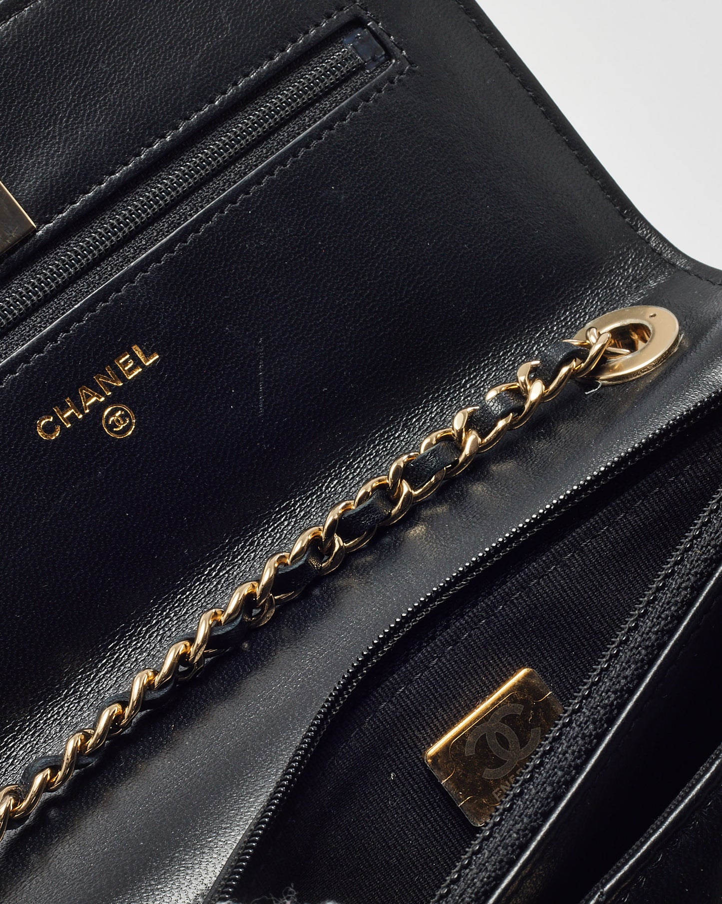 Chanel Black Lambskin Quilted Leather Trendy WOC Wallet on Chain Crossbody Bag GHW