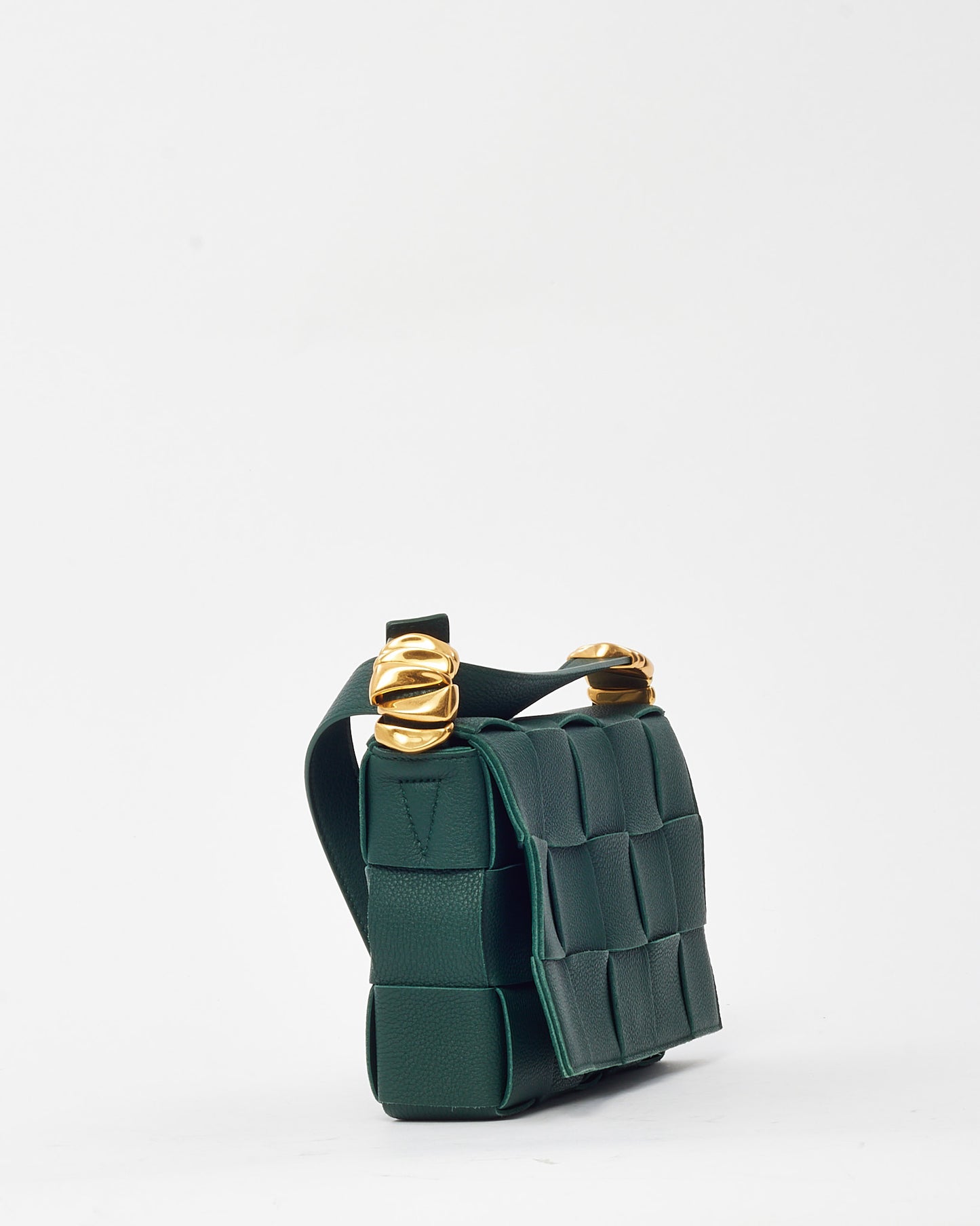 Bottega Veneta Green Intrecciato Leather Gold Accents Casette Bag