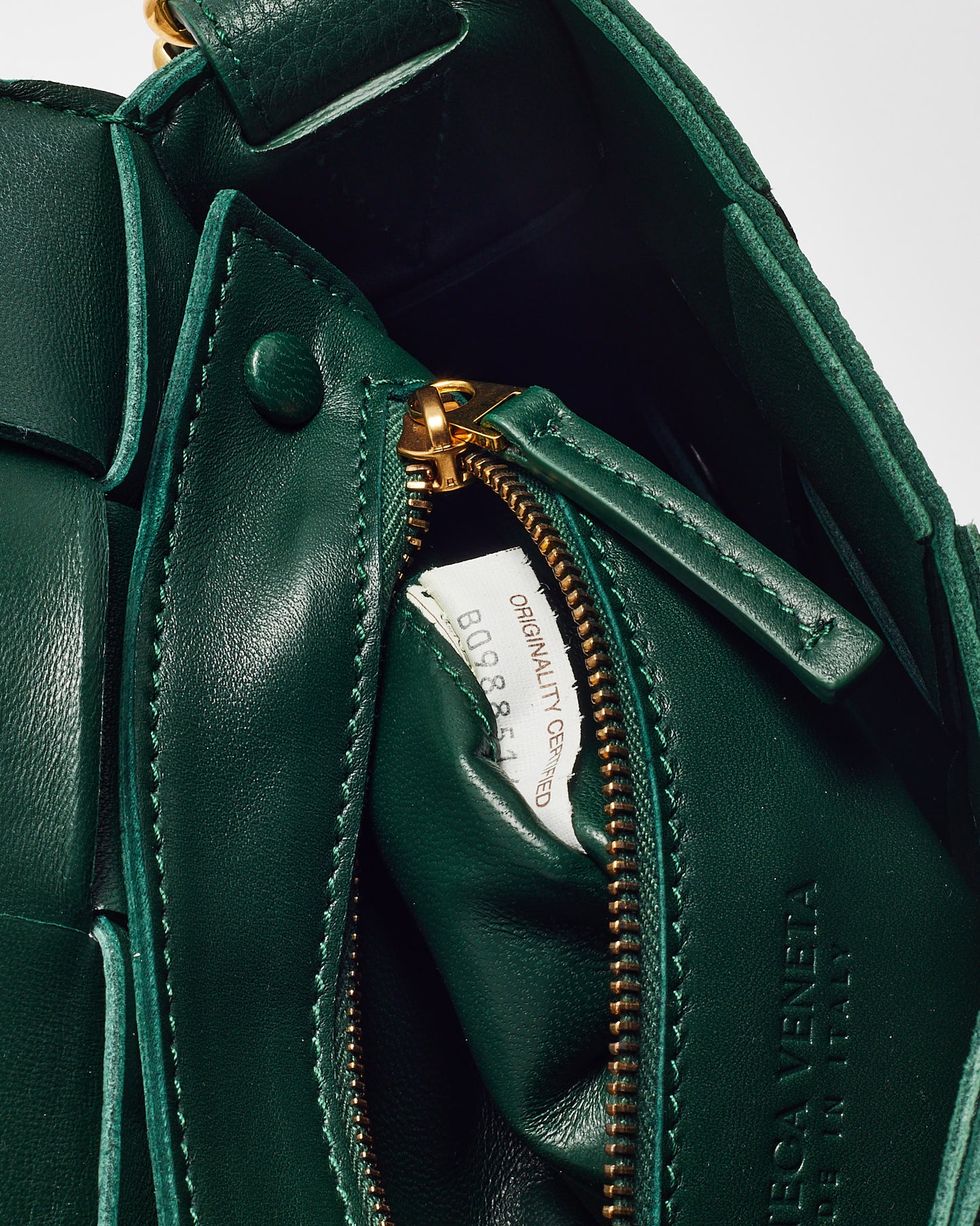 Bottega Veneta Green Intrecciato Leather Gold Accents Casette Bag