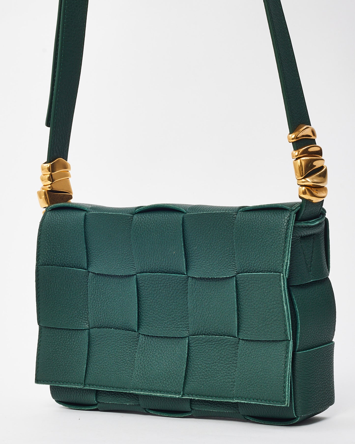 Bottega Veneta Green Intrecciato Leather Gold Accents Casette Bag