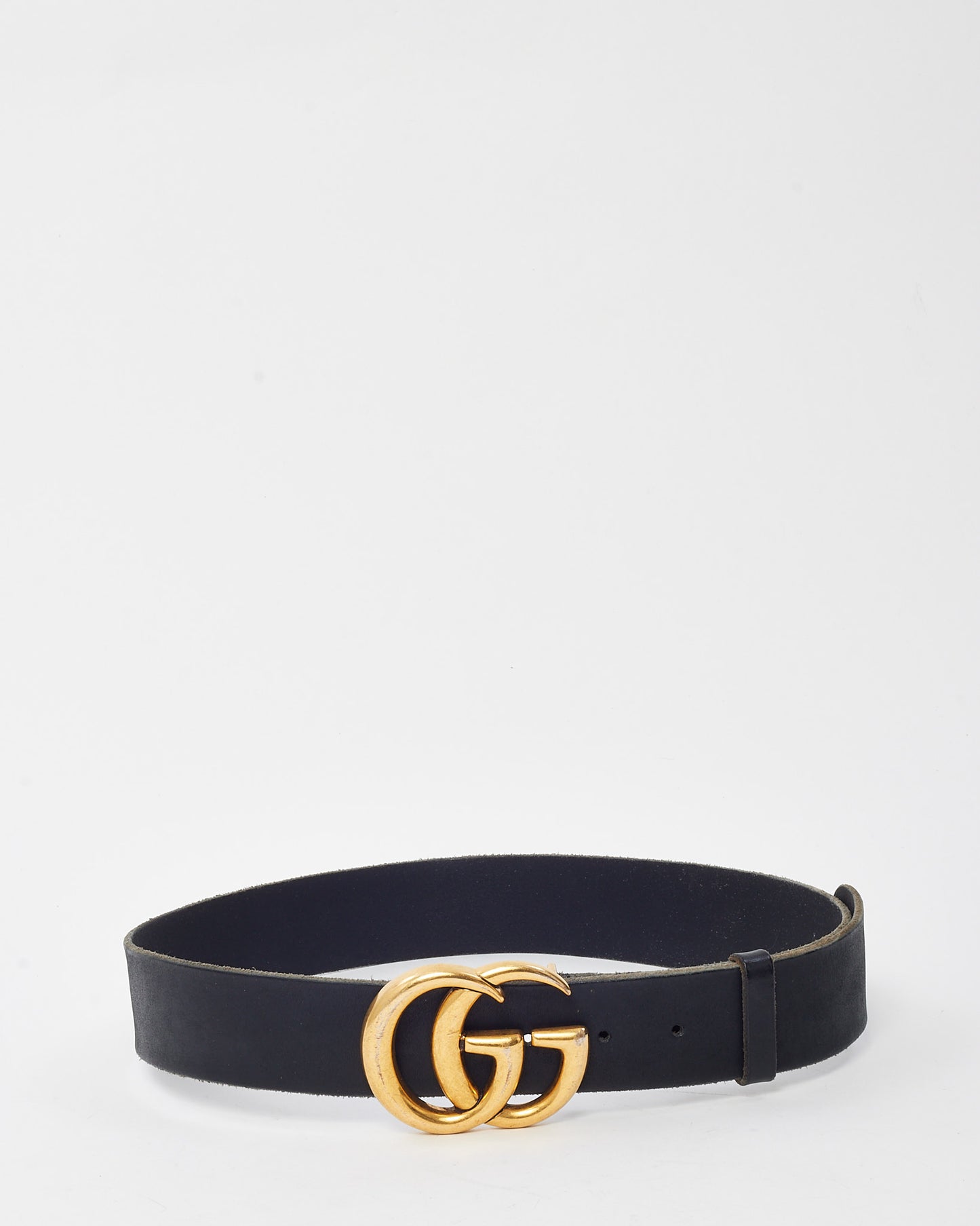 Gucci Black Leather Gold Interlocking GG Marmont Wide Belt - 80/32