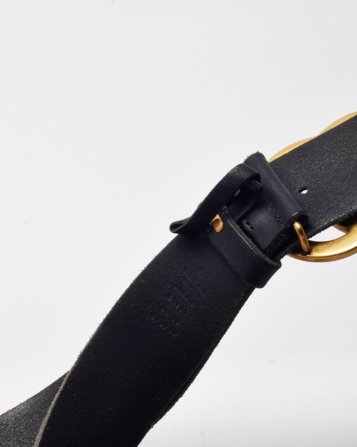 Gucci Black Leather Gold Interlocking GG Marmont Wide Belt - 80/32