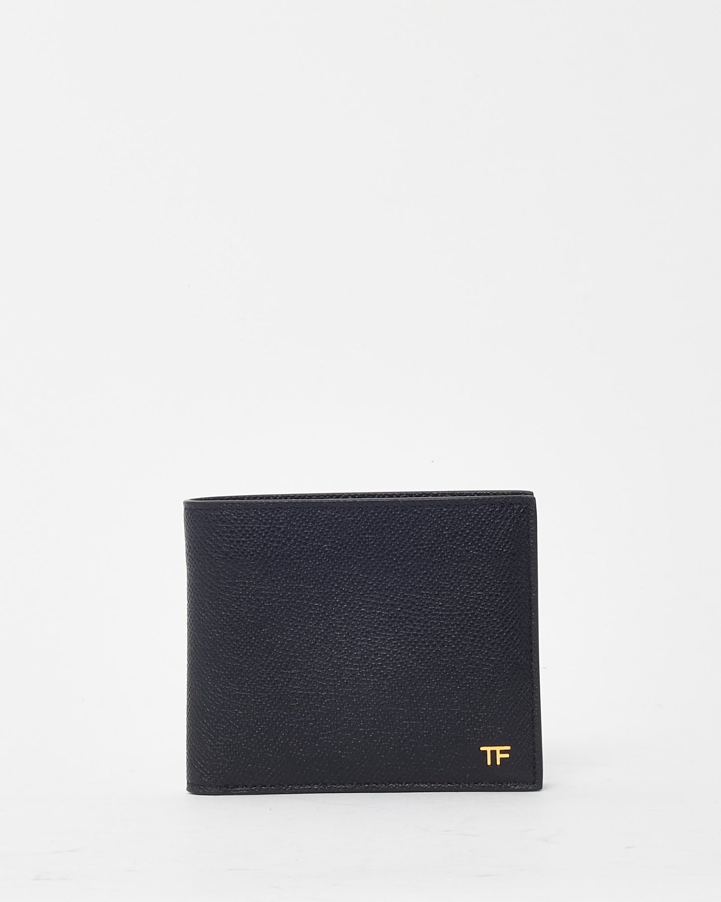 Tom Ford Black Grained Leather Small TF Logo Bi-Fold Wallet