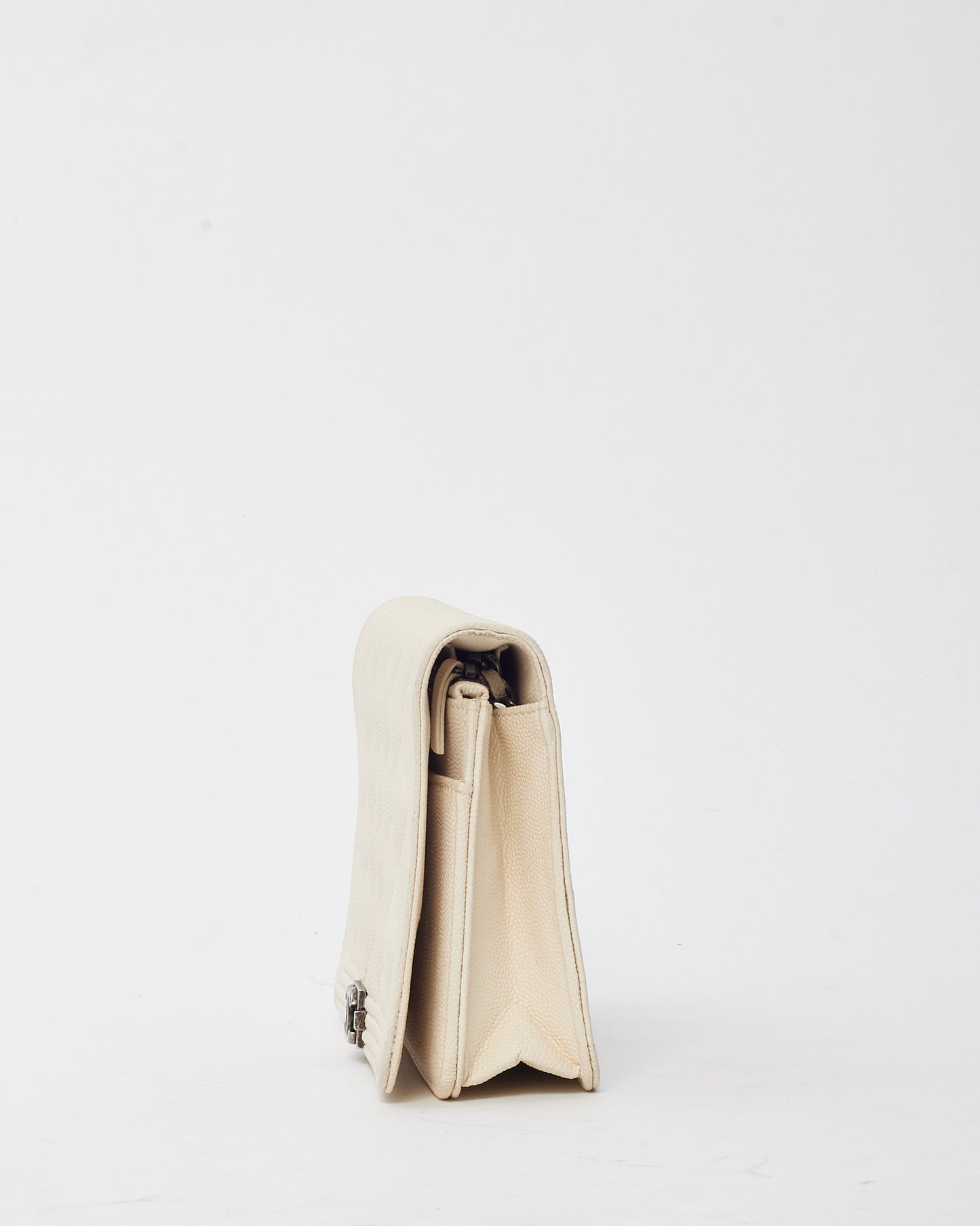 Chanel White Caviar Leather Boy WOC Wallet on Chain Crossbody Bag SHW