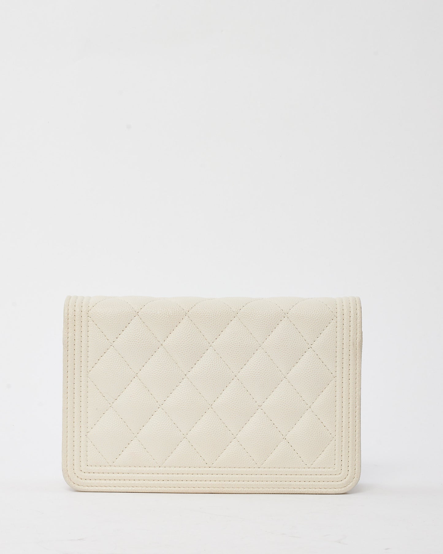 Chanel White Caviar Leather Boy WOC Wallet on Chain Crossbody Bag SHW