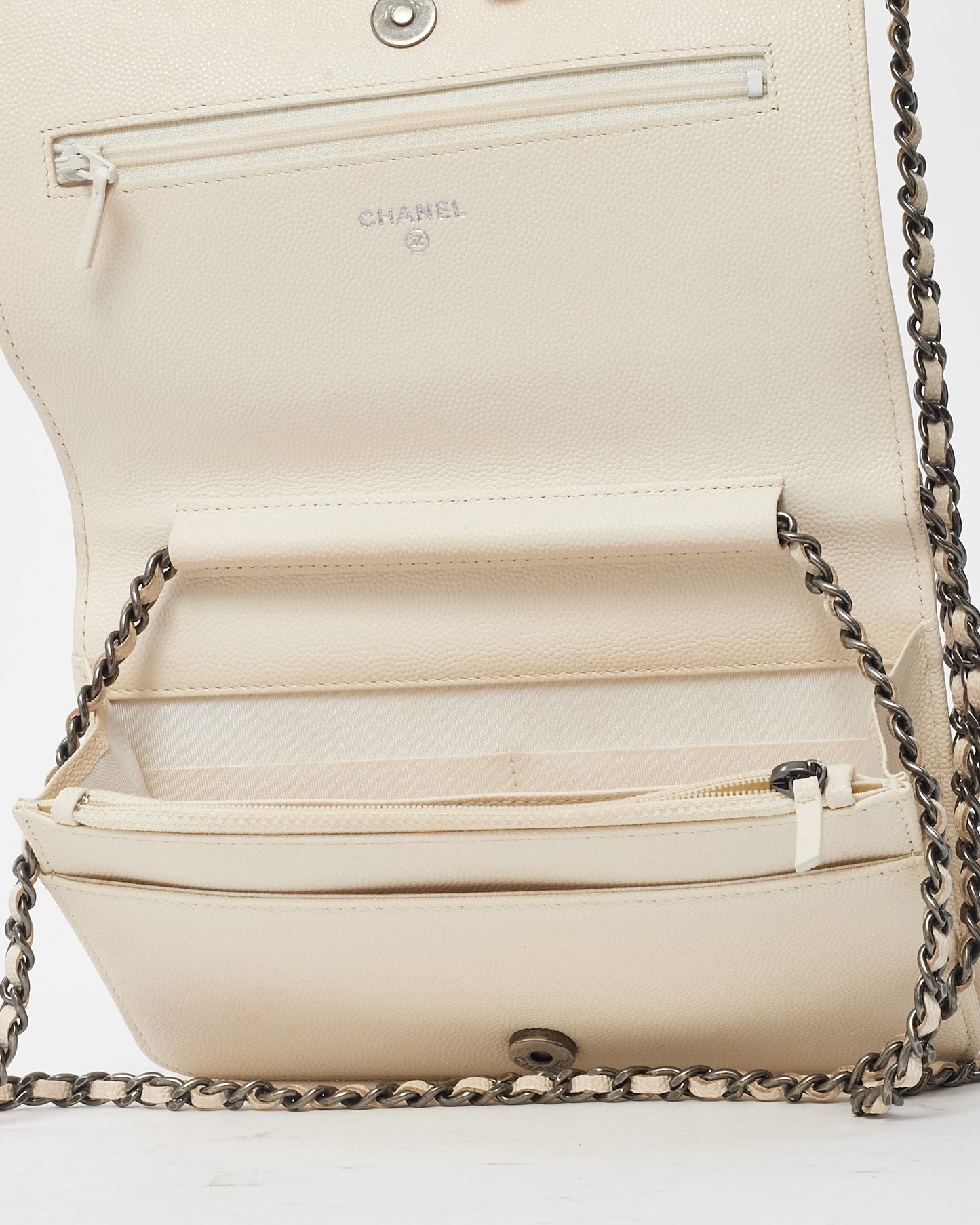 Chanel White Caviar Leather Boy WOC Wallet on Chain Crossbody Bag SHW