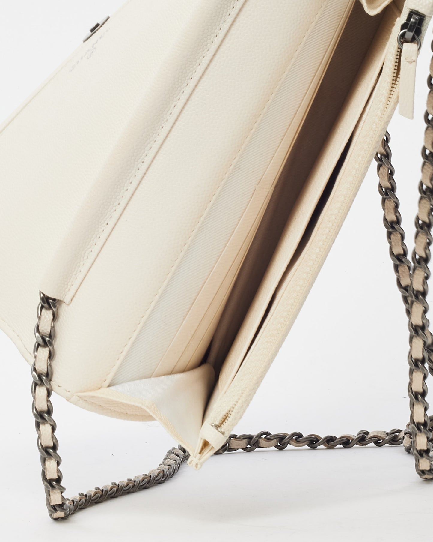 Chanel White Caviar Leather Boy WOC Wallet on Chain Crossbody Bag SHW