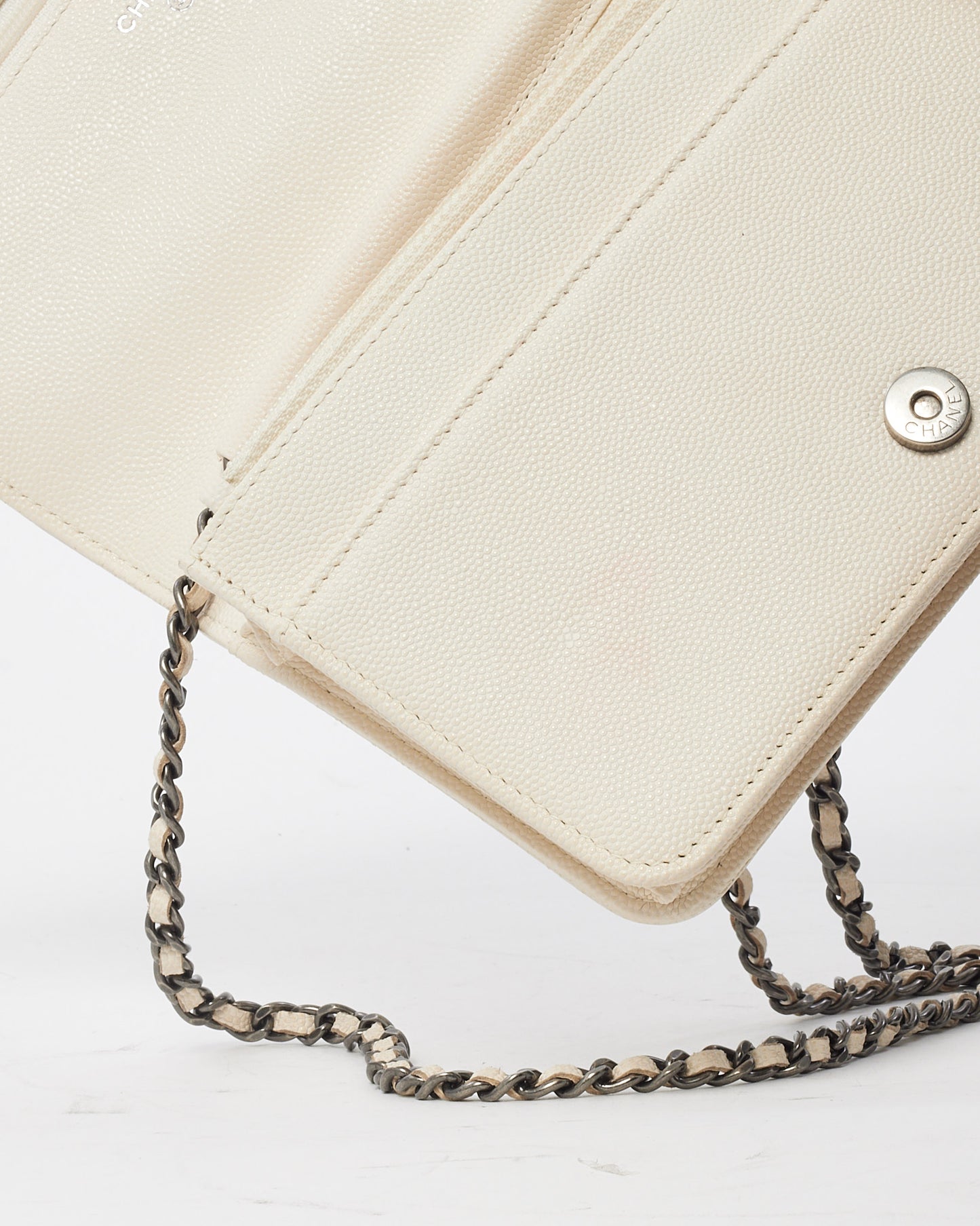 Chanel White Caviar Leather Boy WOC Wallet on Chain Crossbody Bag SHW