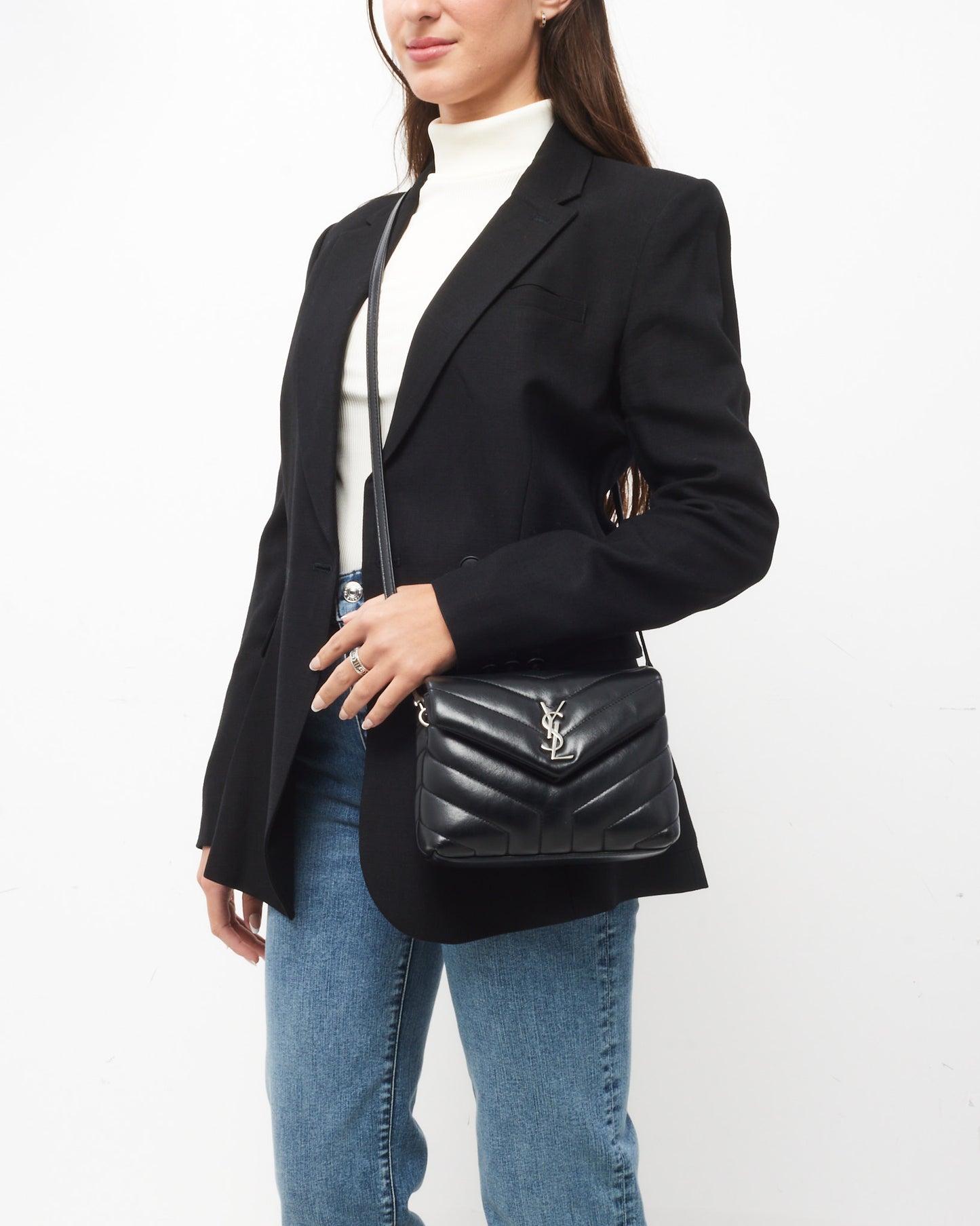 Saint Laurent Black Leather Toy LouLou Crossbody Bag SHW