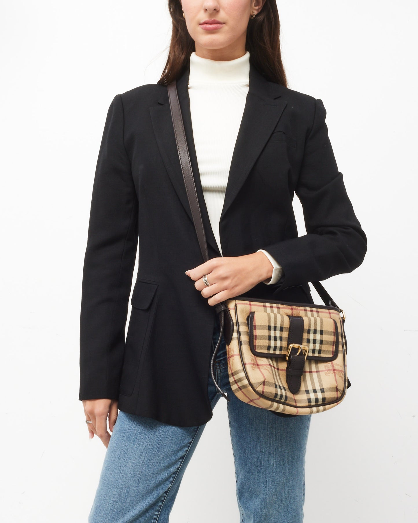 Burberry Beige Haymarket Check Coated Canvas Ganton Satchel Crossbody Bag