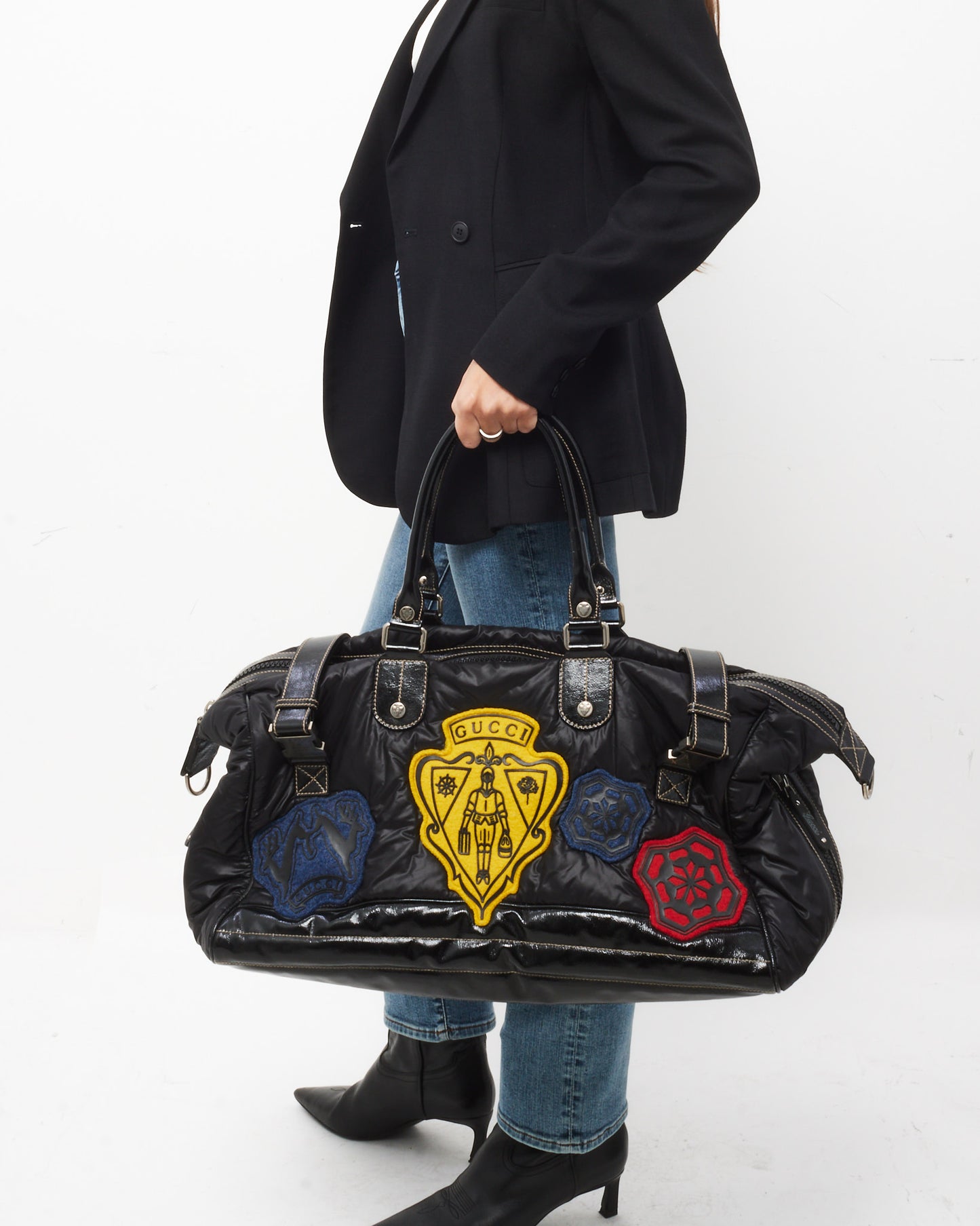 Gucci Black Nylon Logo Patches Duffle Bag