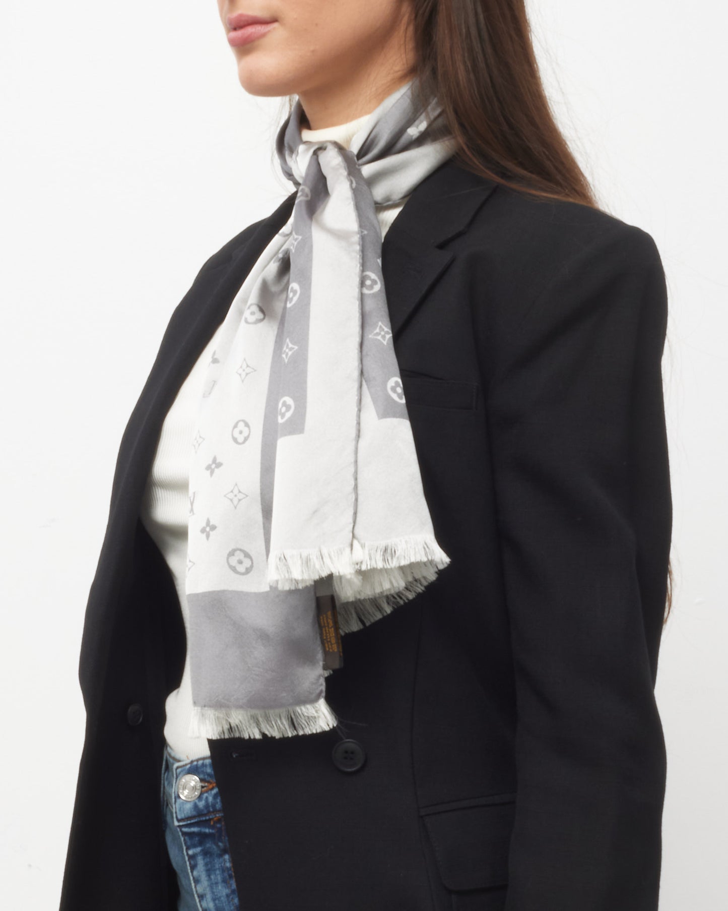 Louis Vuitton Grey Monogram Silk Capri Stole Scarf