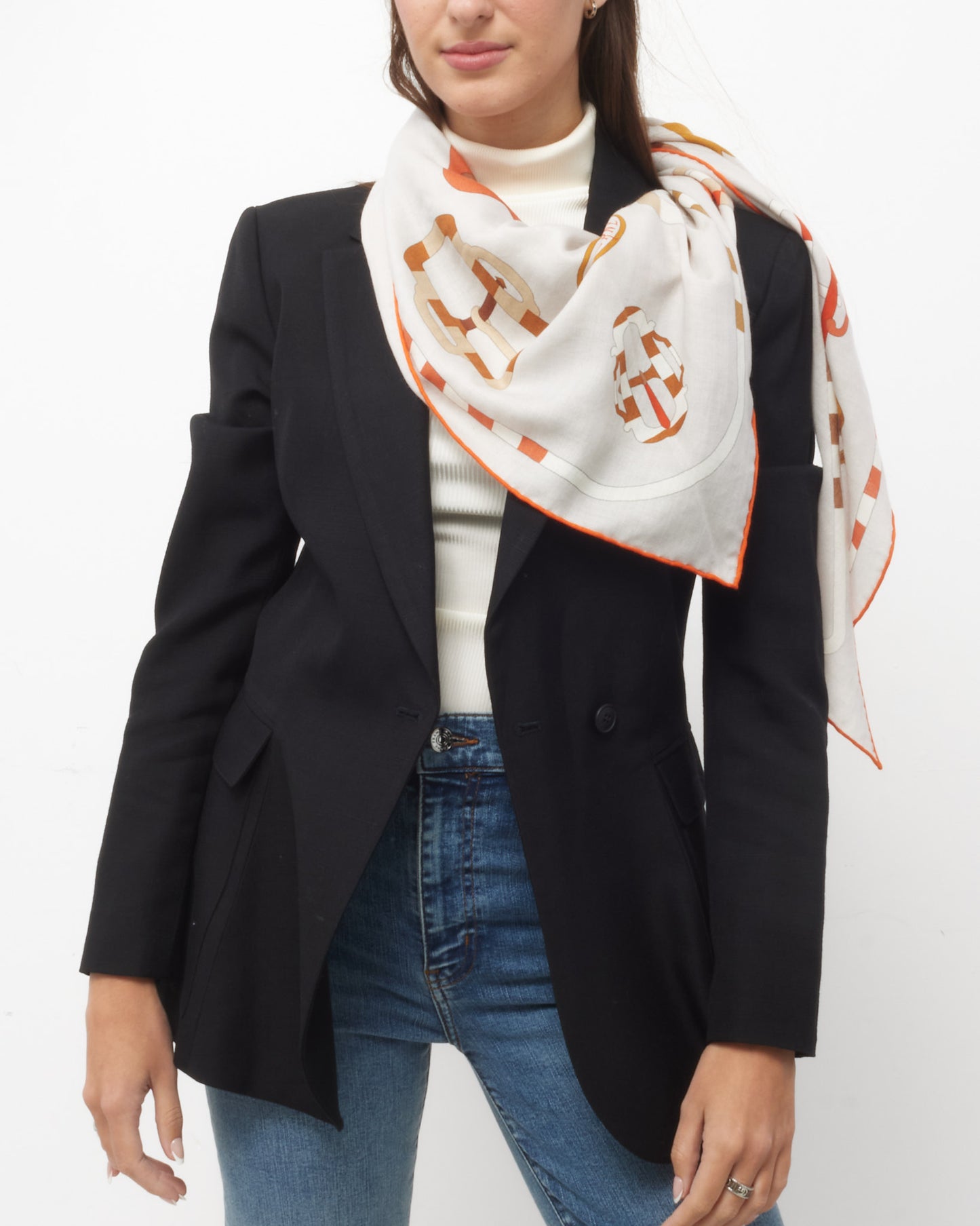 Hermès Grey/Orange/Multi Cashmere and Silk Bouclerie Moderne en Casaques Giant Triangle Scarf