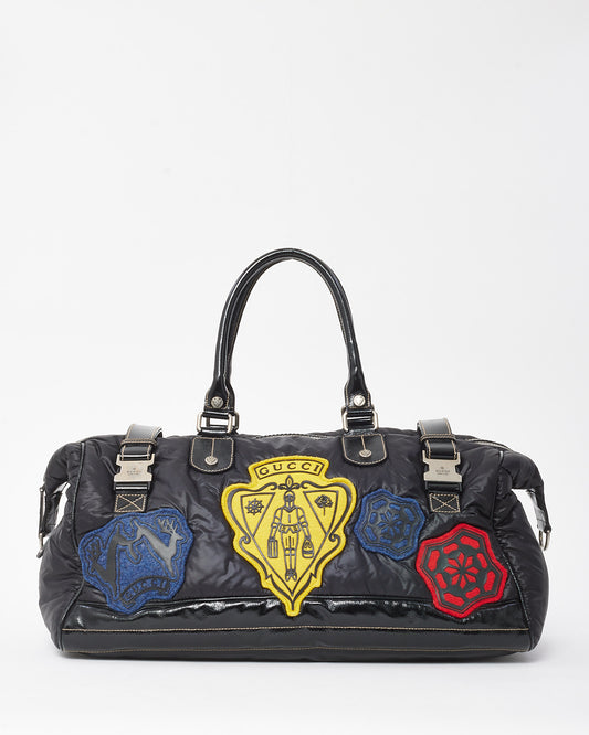 Gucci Black Nylon Logo Patches Duffle Bag