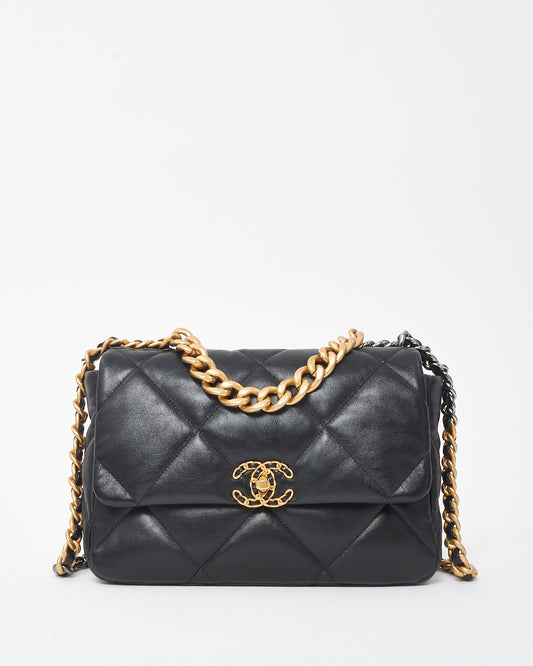 Chanel Black Quilted Shiny Lambskin Leather Large Chanel 19 Bag