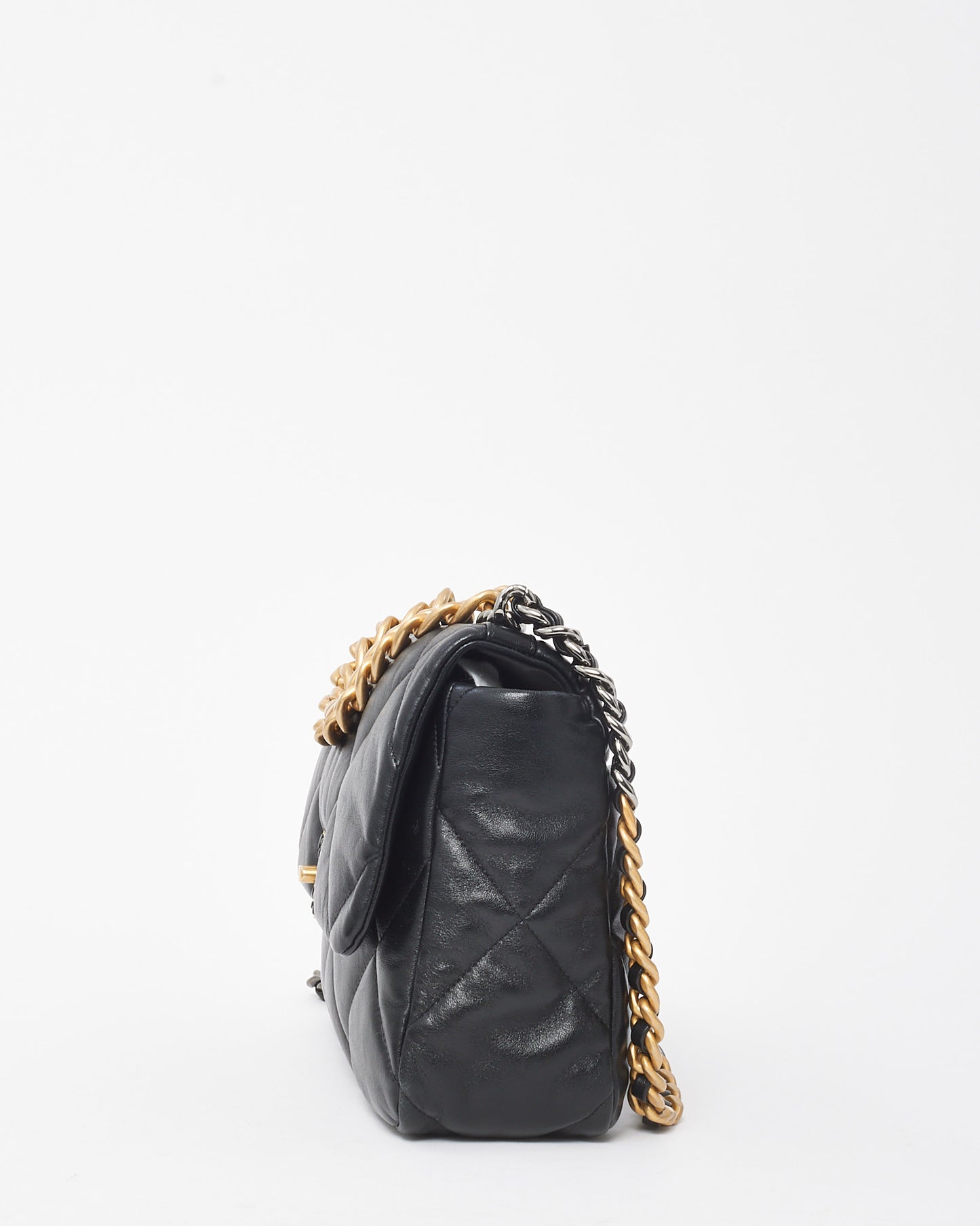 Chanel Black Quilted Shiny Lambskin Leather Large Chanel 19 Bag