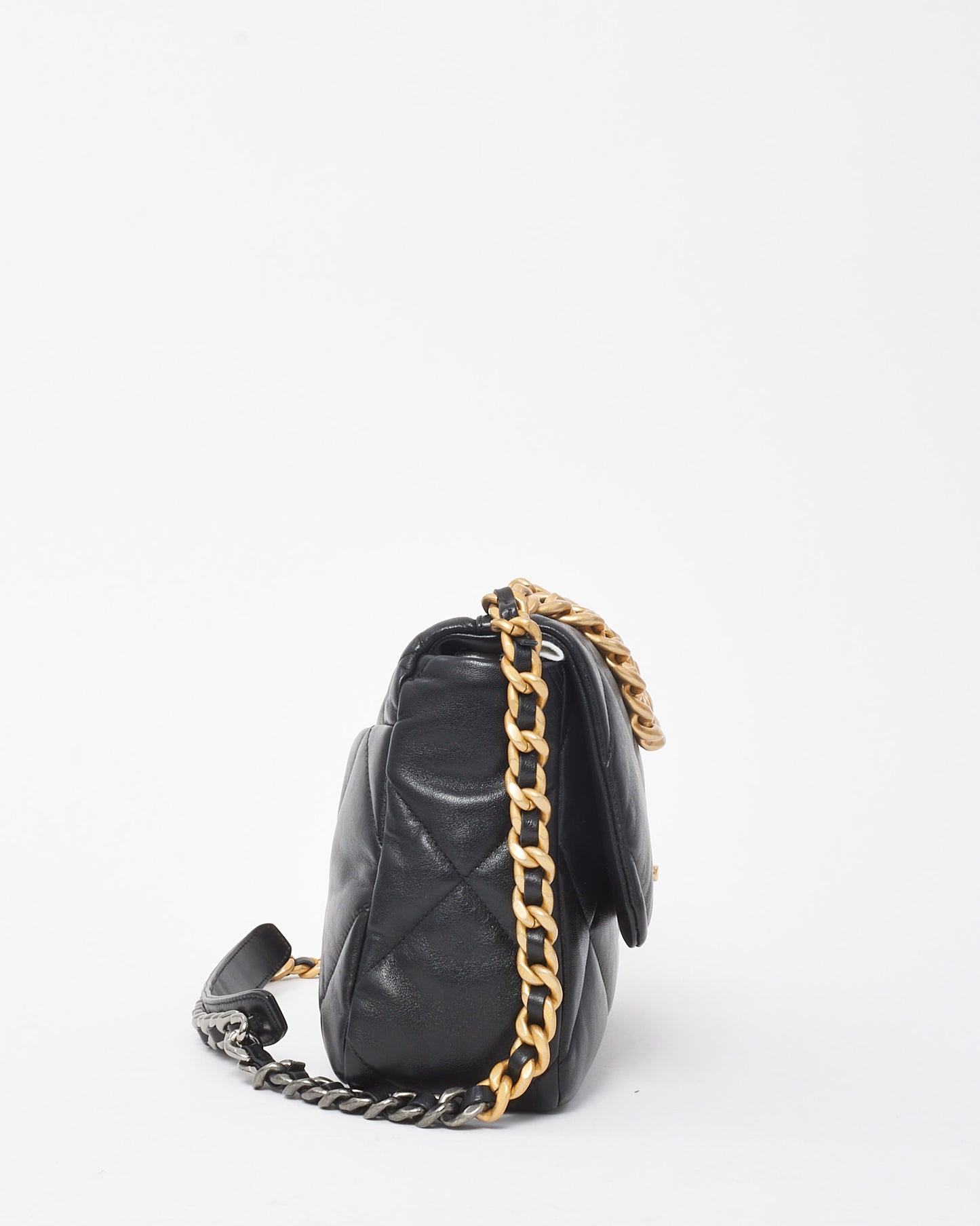 Chanel Black Quilted Shiny Lambskin Leather Large Chanel 19 Bag