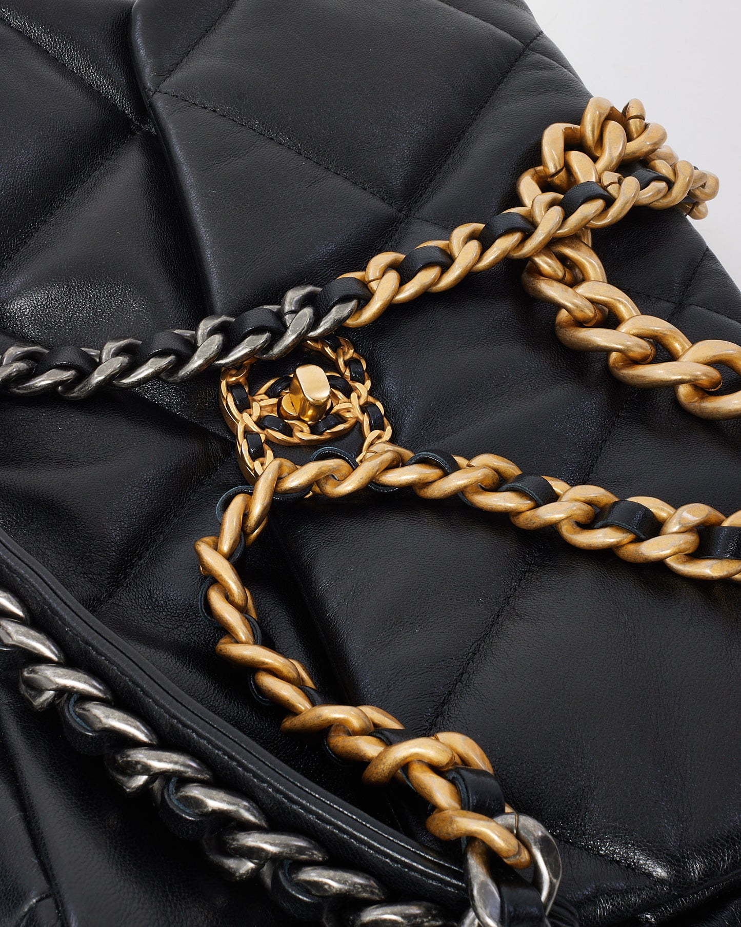 Chanel Black Quilted Shiny Lambskin Leather Large Chanel 19 Bag