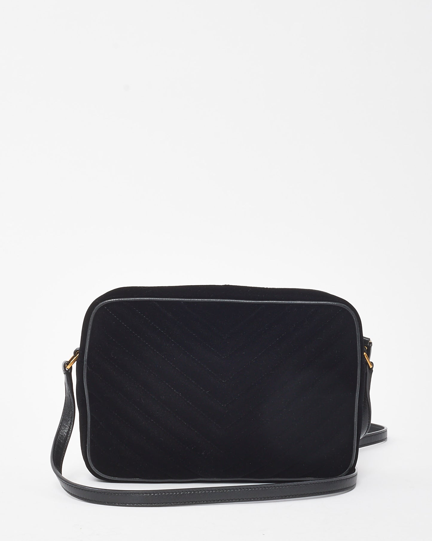 Saint Laurent Black Chevron Velvet YSL Lou Tassel Camera Crossbody Bag