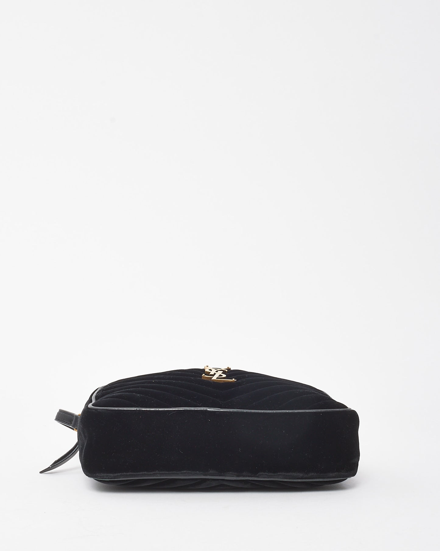 Saint Laurent Black Chevron Velvet YSL Lou Tassel Camera Crossbody Bag