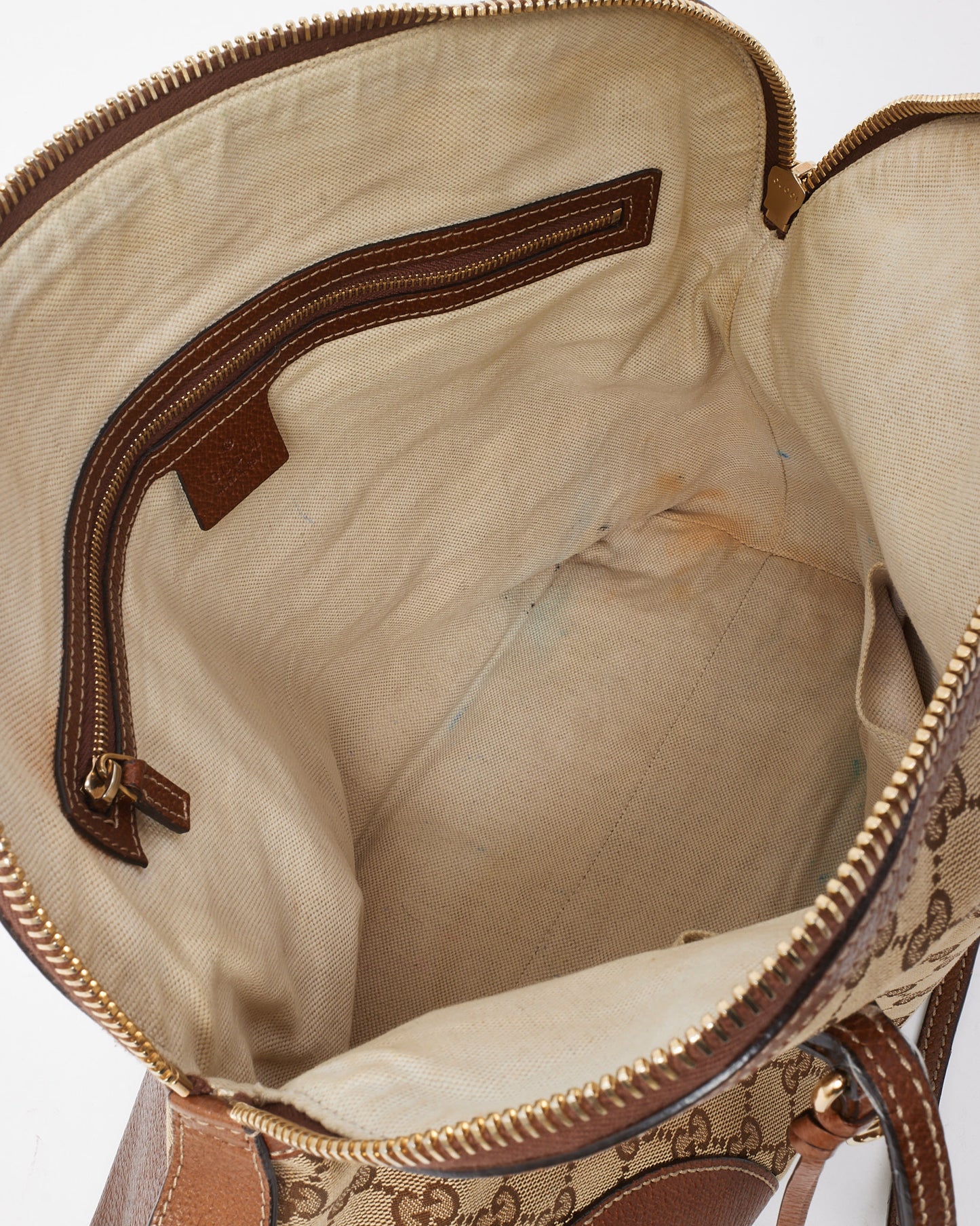 Gucci Tan Leather Beige and Ebony GG Monogram Canvas Medium Bree Shoulder Bag