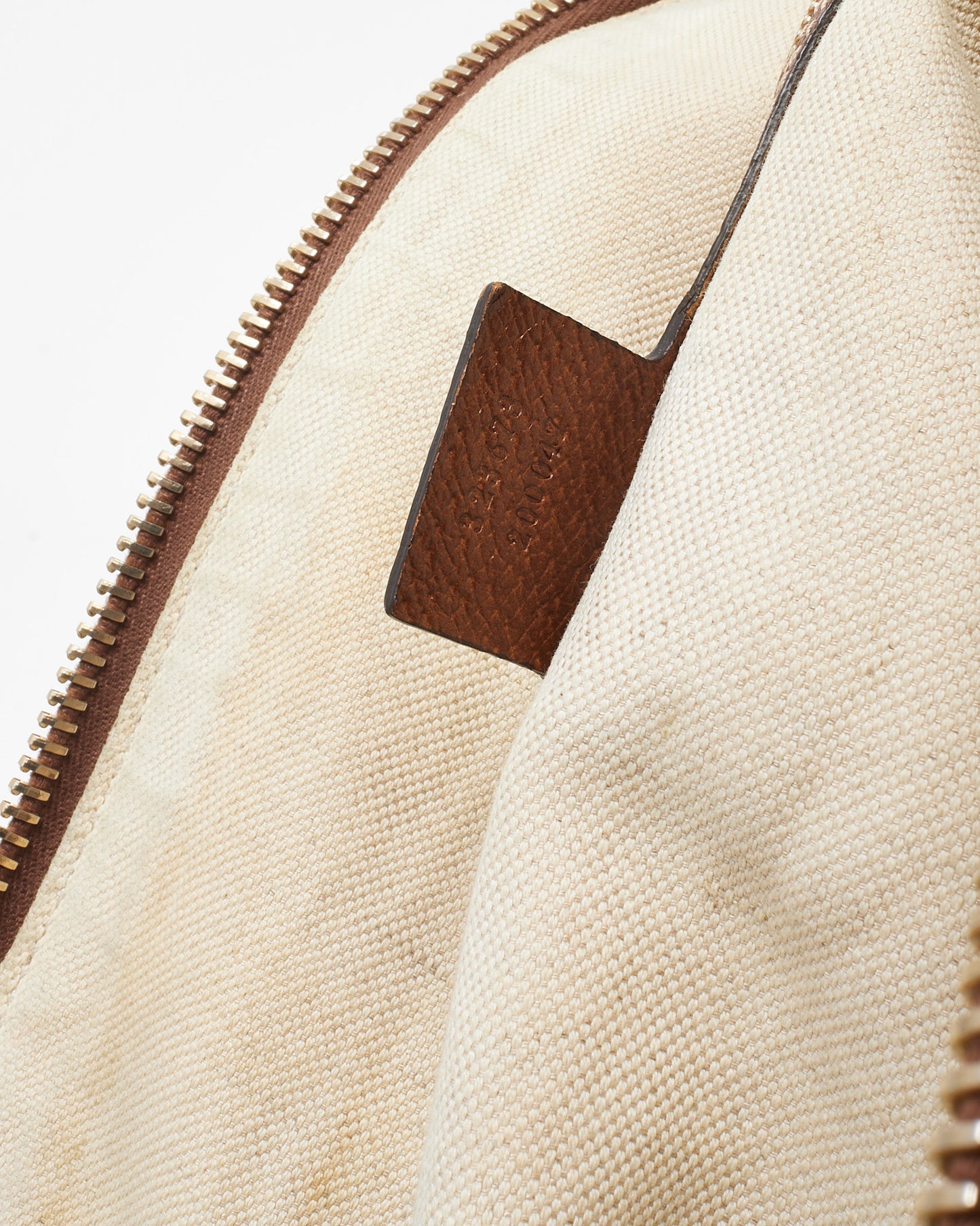 Gucci Tan Leather Beige and Ebony GG Monogram Canvas Medium Bree Shoulder Bag