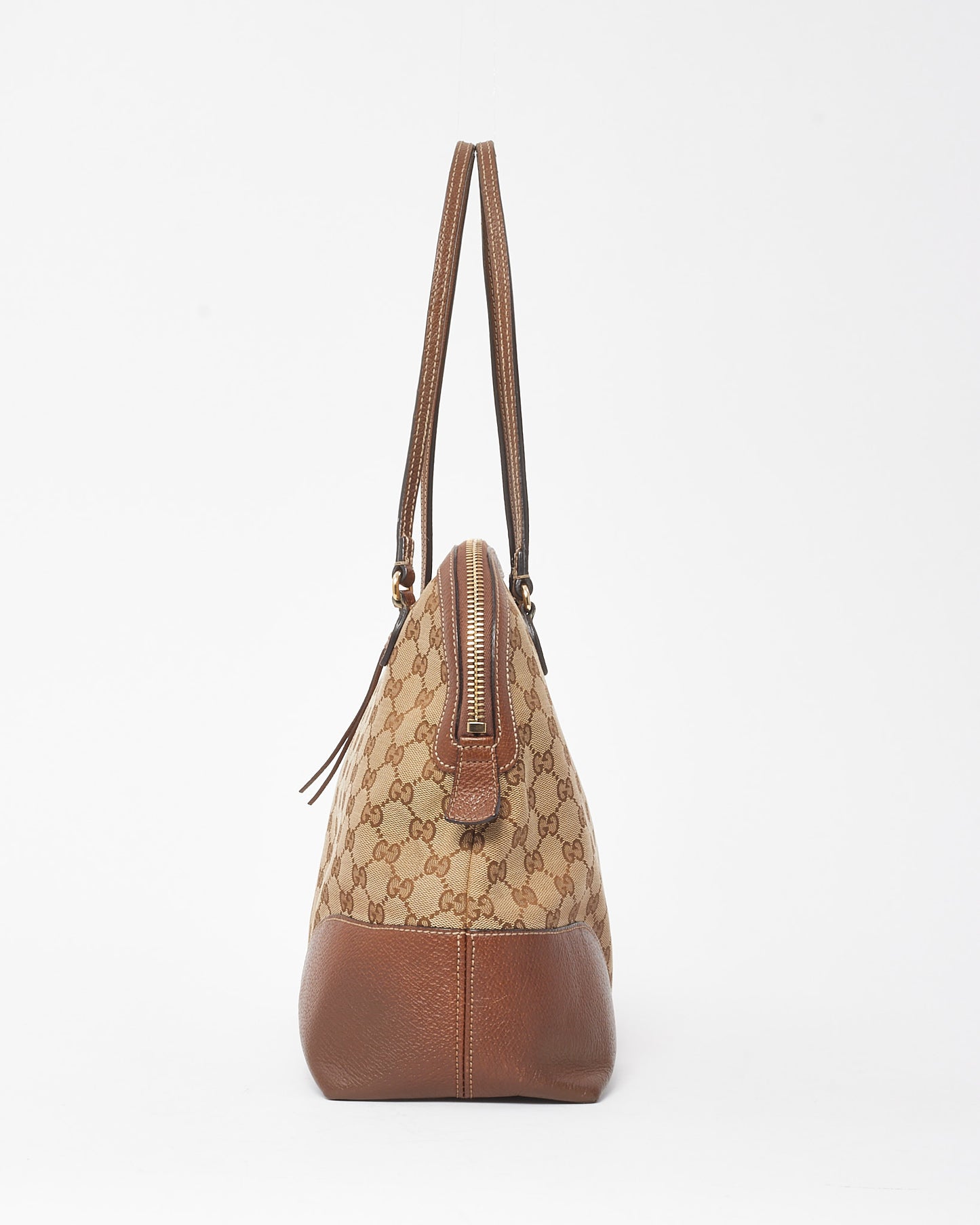 Gucci Tan Leather Beige and Ebony GG Monogram Canvas Medium Bree Shoulder Bag
