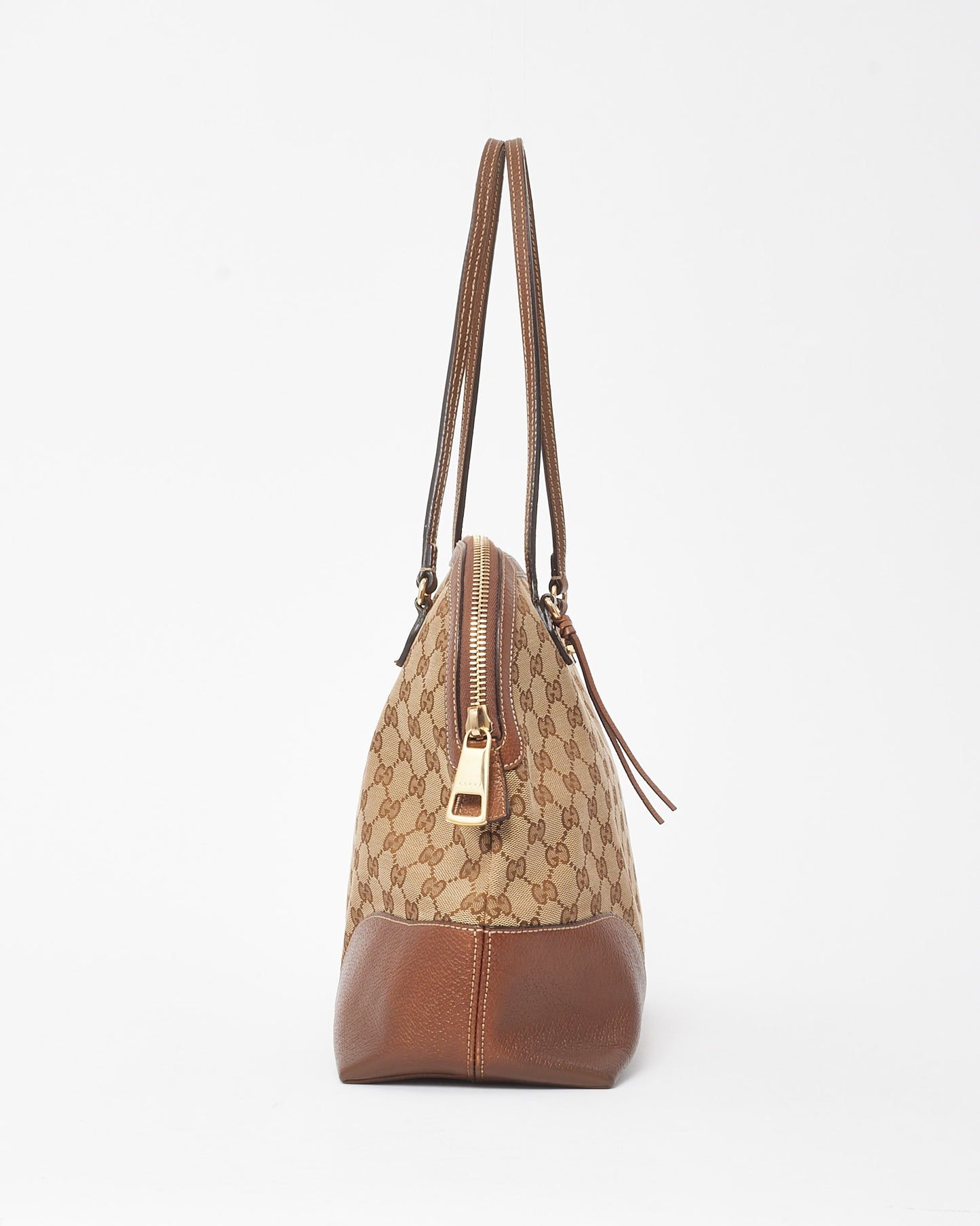 Gucci Tan Leather Beige and Ebony GG Monogram Canvas Medium Bree Shoulder Bag