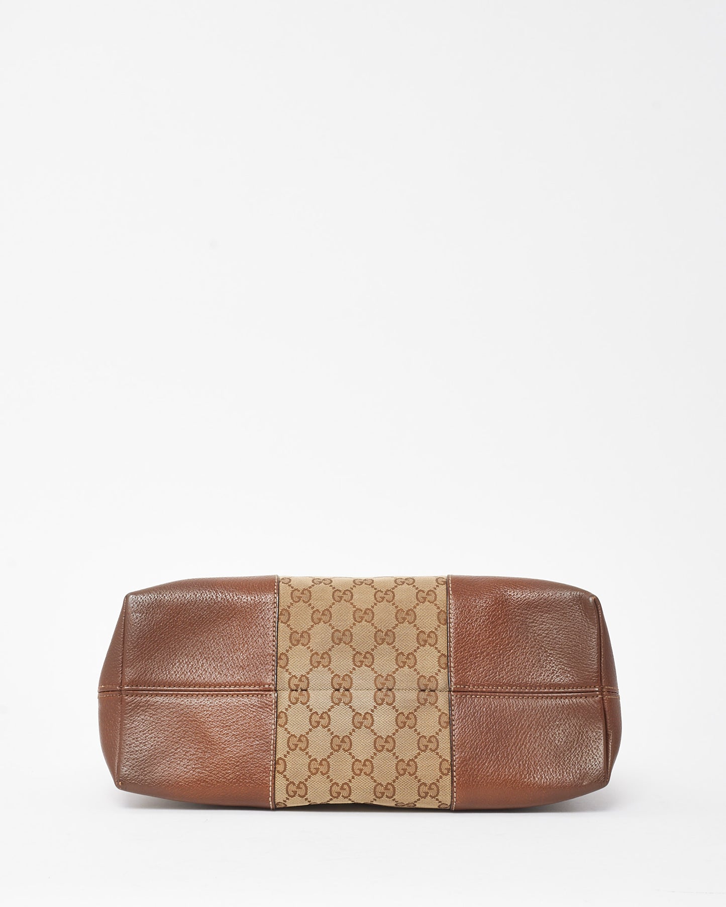 Gucci Tan Leather Beige and Ebony GG Monogram Canvas Medium Bree Shoulder Bag