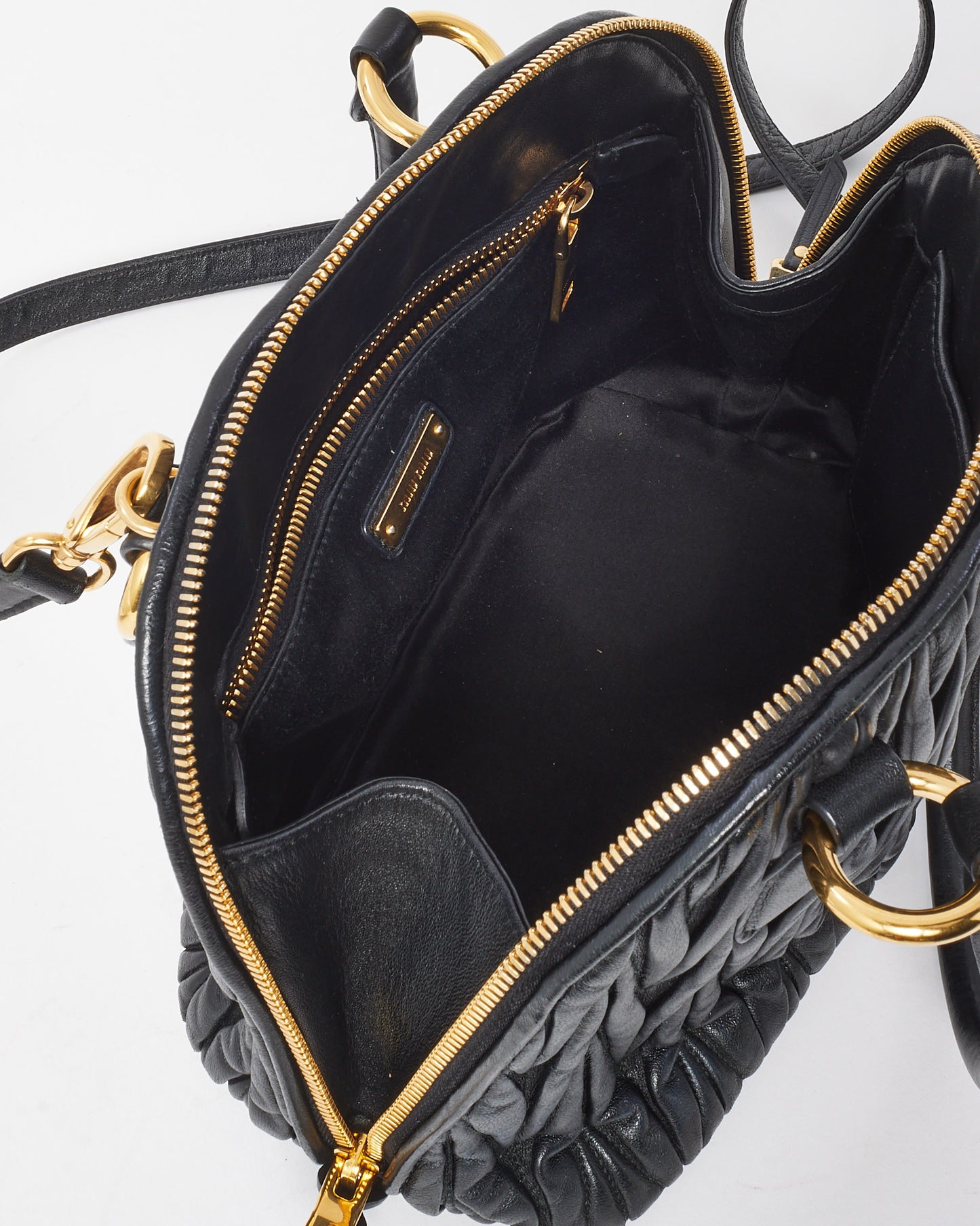 Miu Miu Black Gaufre Leather Top Handle Bowler Bag with Strap