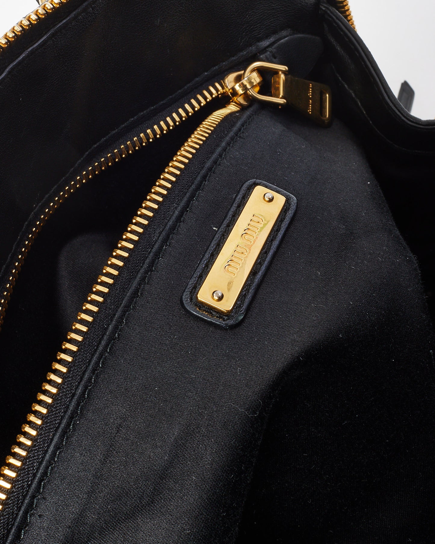 Miu Miu Black Gaufre Leather Top Handle Bowler Bag with Strap