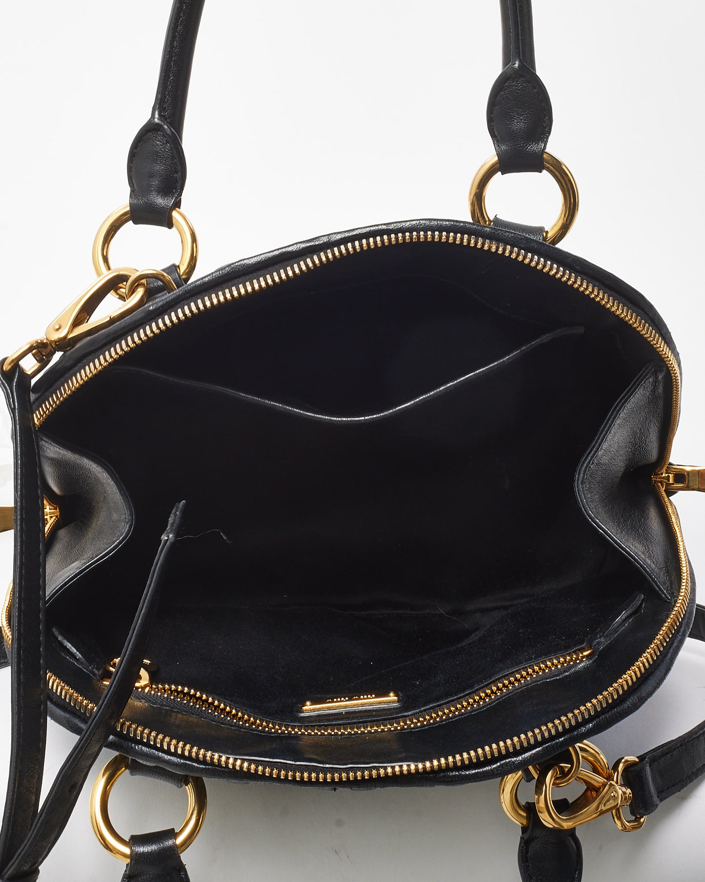 Miu Miu Black Gaufre Leather Top Handle Bowler Bag with Strap