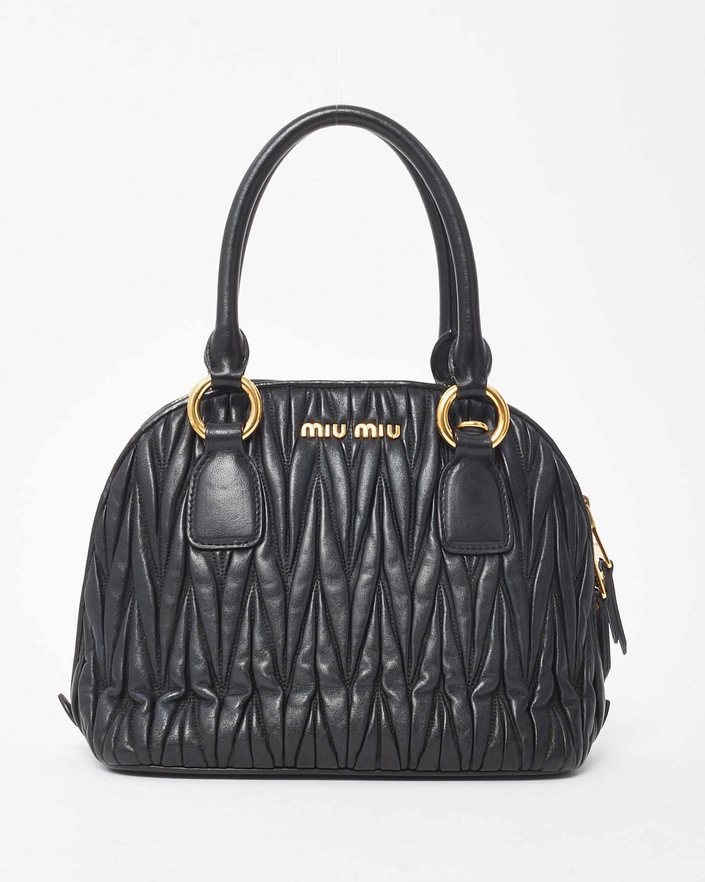 Miu Miu Black Gaufre Leather Top Handle Bowler Bag with Strap