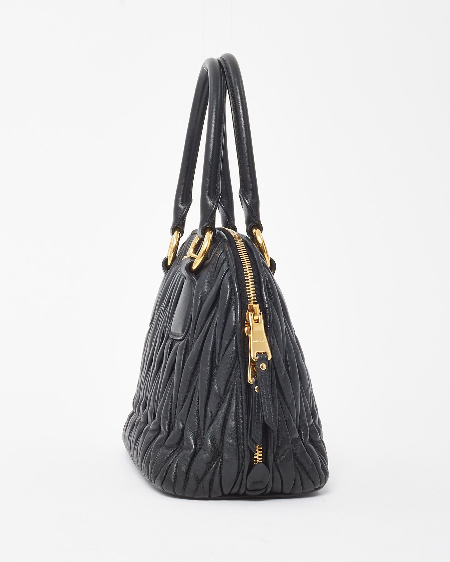 Miu Miu Black Gaufre Leather Top Handle Bowler Bag with Strap