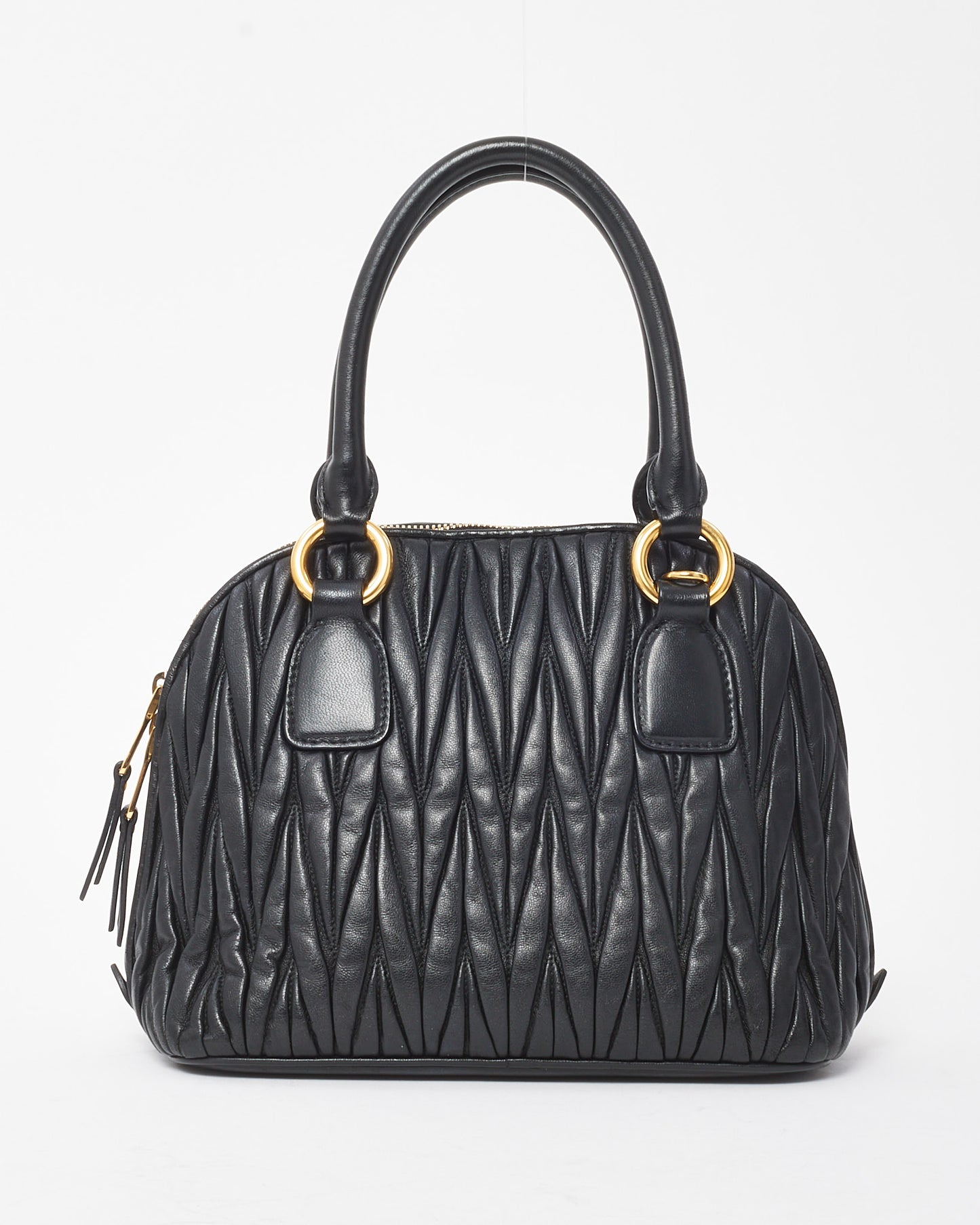 Miu Miu Black Gaufre Leather Top Handle Bowler Bag with Strap