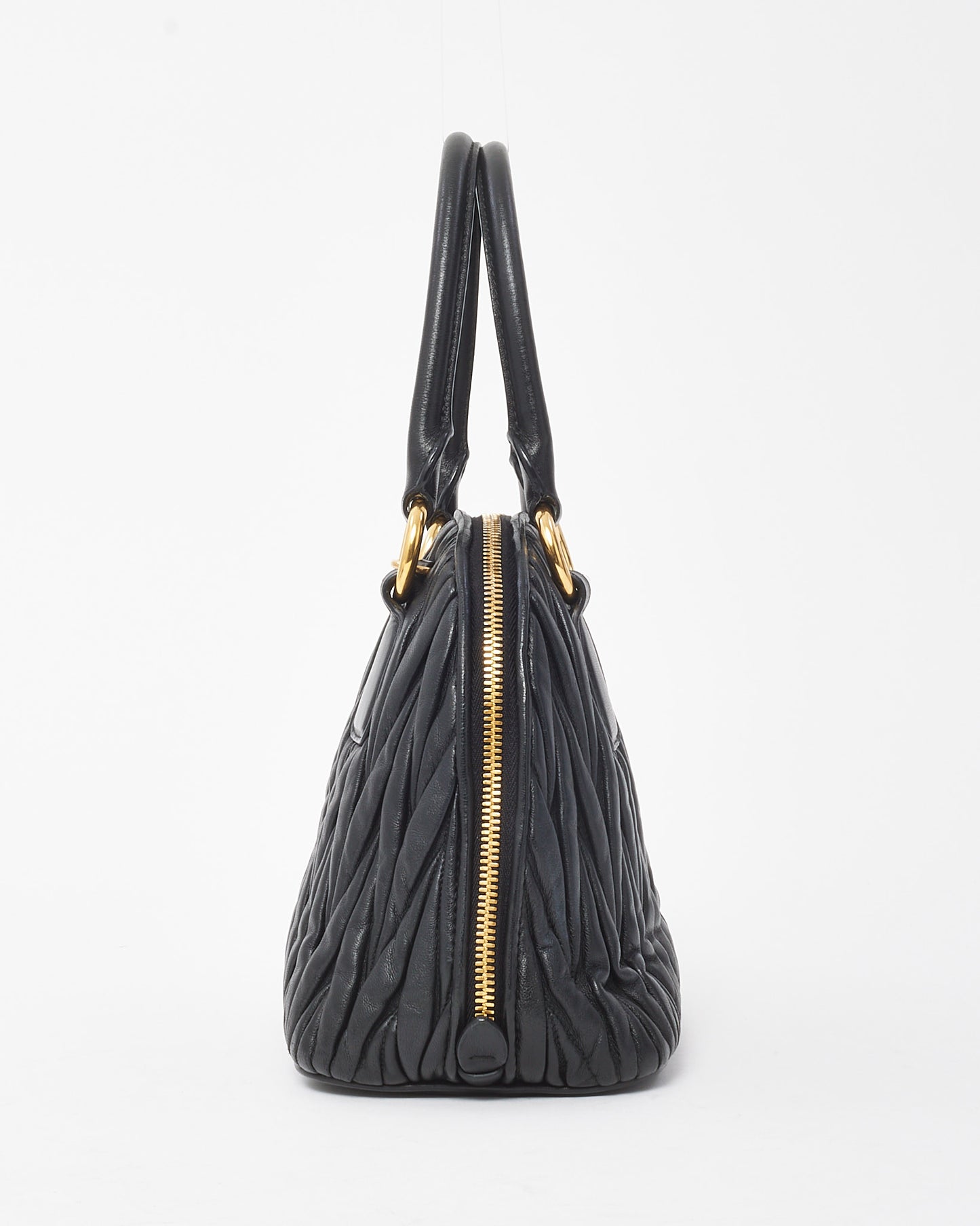 Miu Miu Black Gaufre Leather Top Handle Bowler Bag with Strap