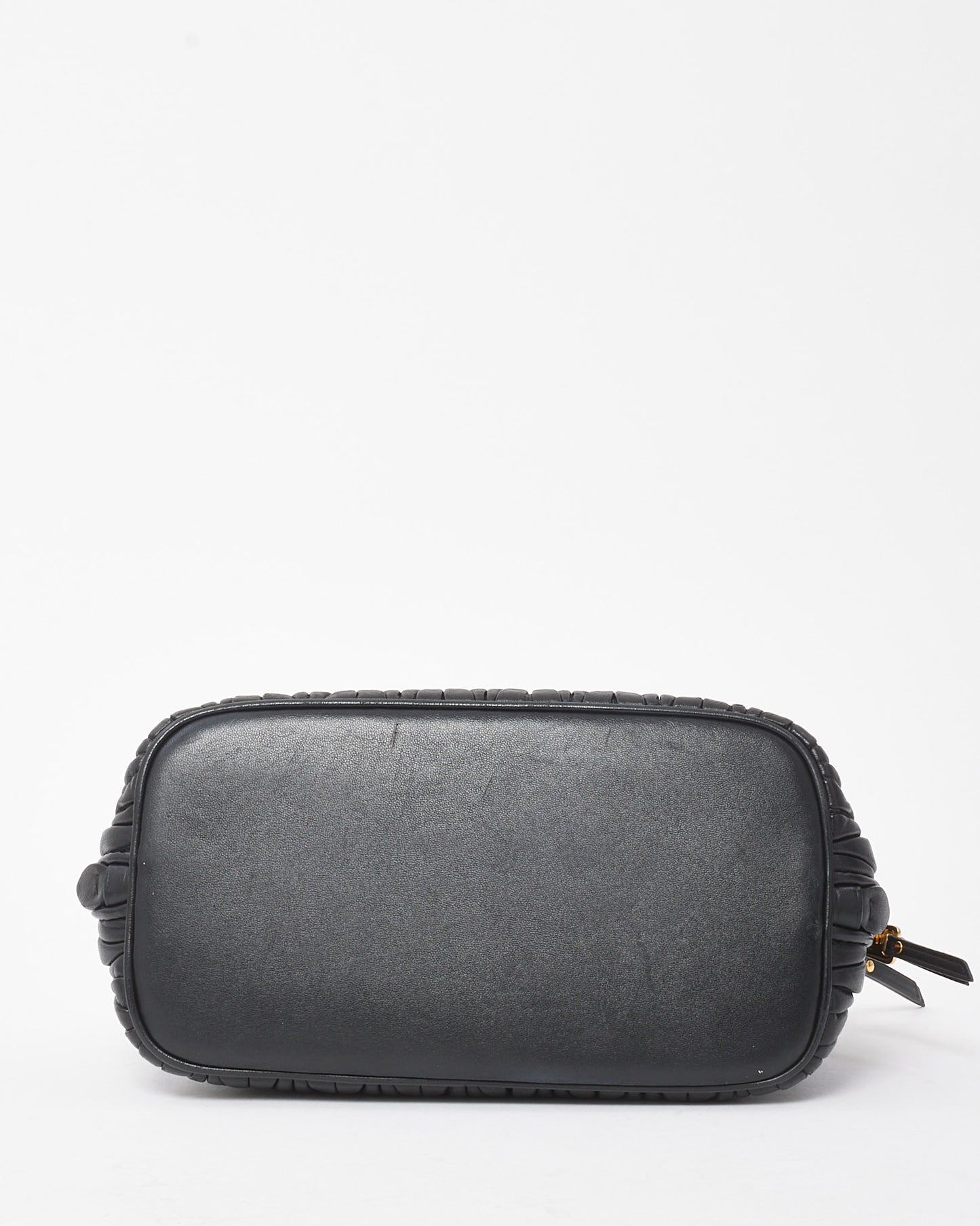 Miu Miu Black Gaufre Leather Top Handle Bowler Bag with Strap