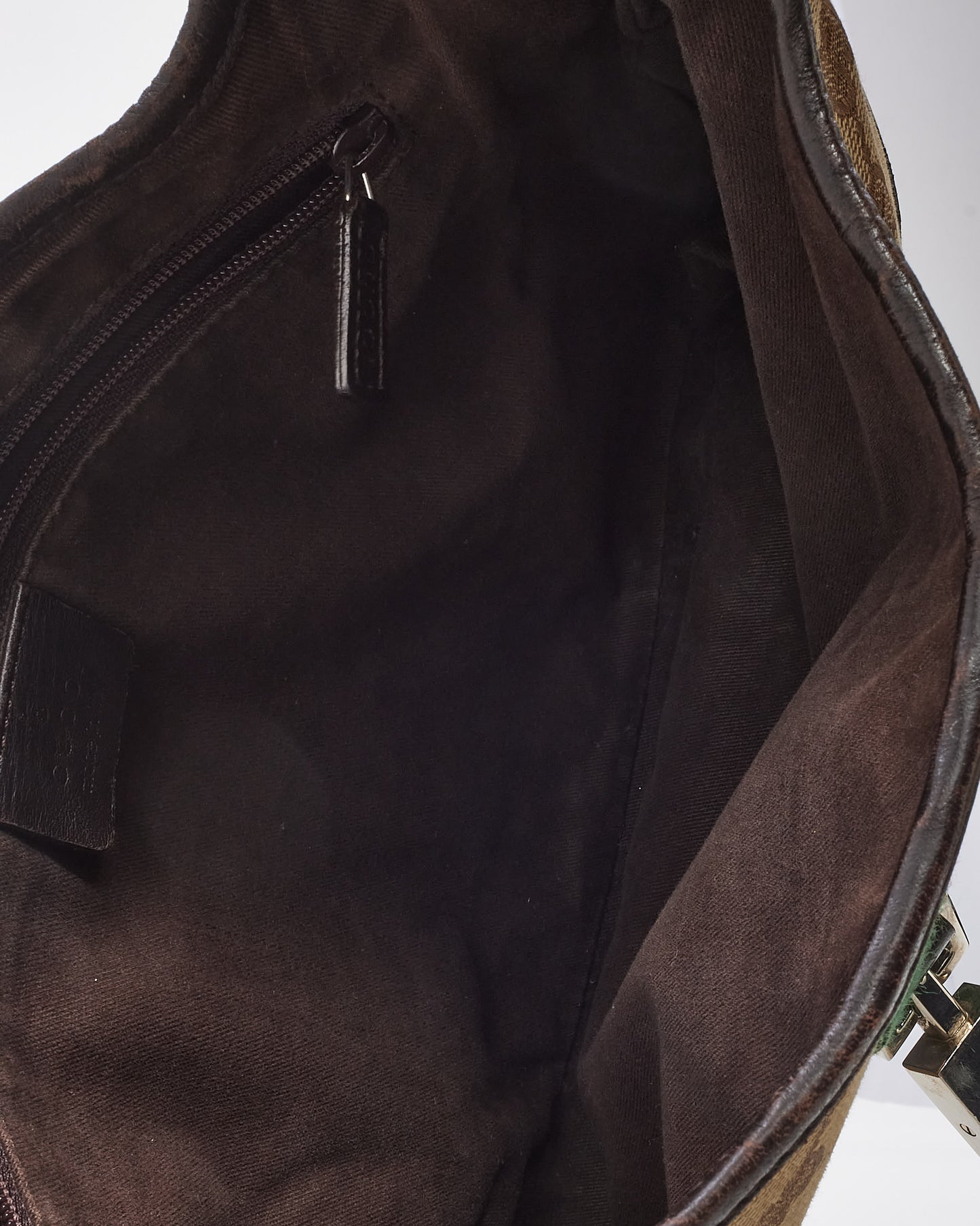 Gucci Vintage Brown Leather and Beige GG Monogram Canvas Web Jackie Shoulder Bag