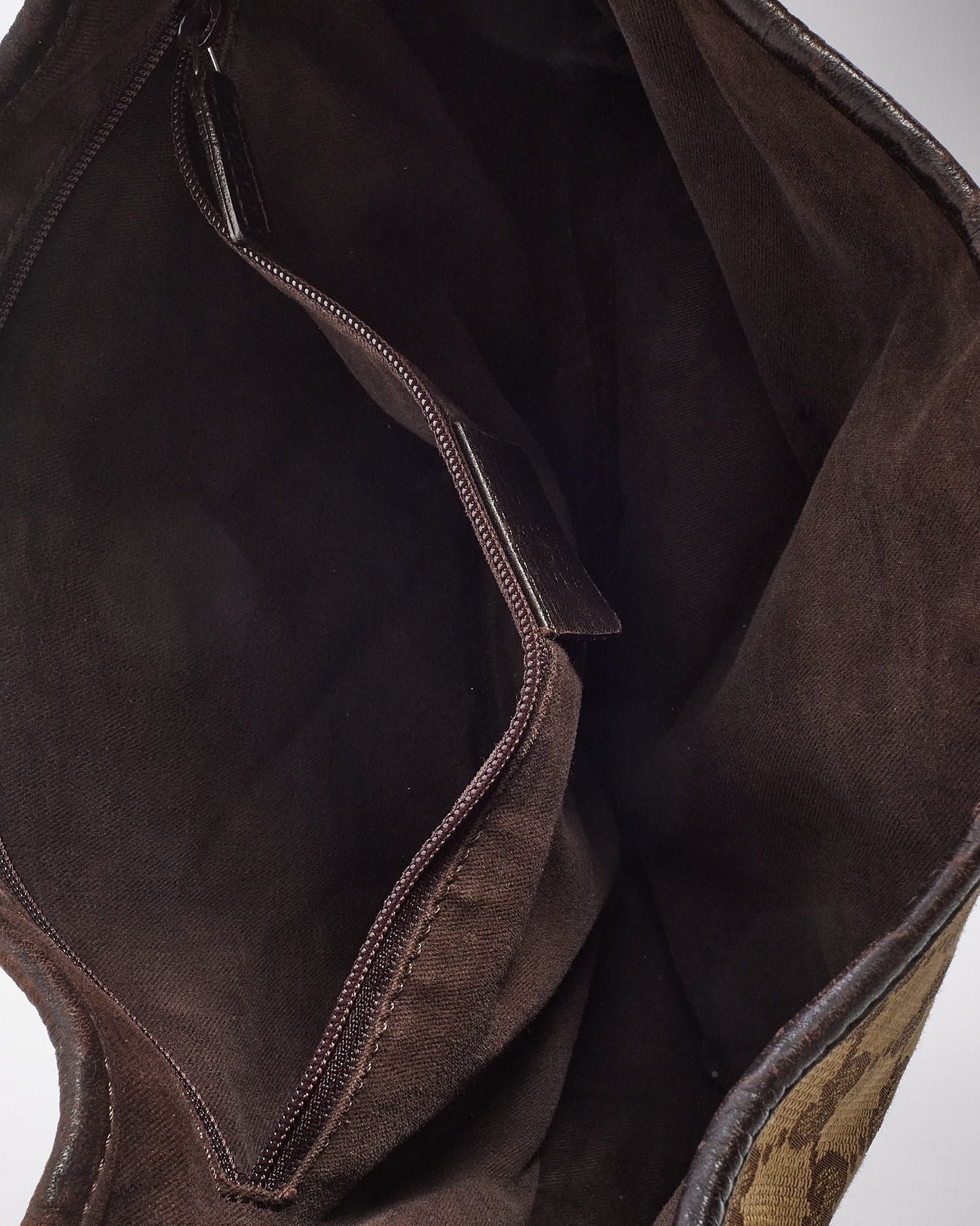 Gucci Vintage Brown Leather and Beige GG Monogram Canvas Web Jackie Shoulder Bag