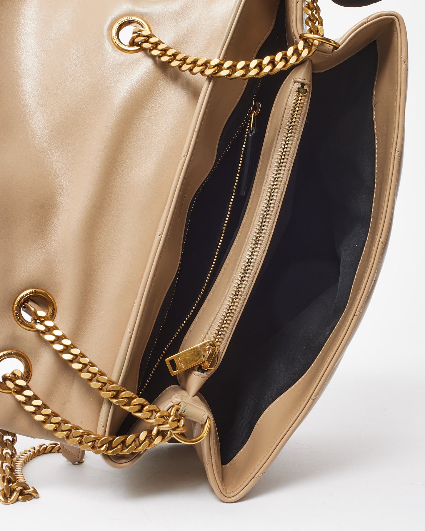 Saint Laurent Beige Chevron Leather Medium Loulou Shoulder Bag GHW