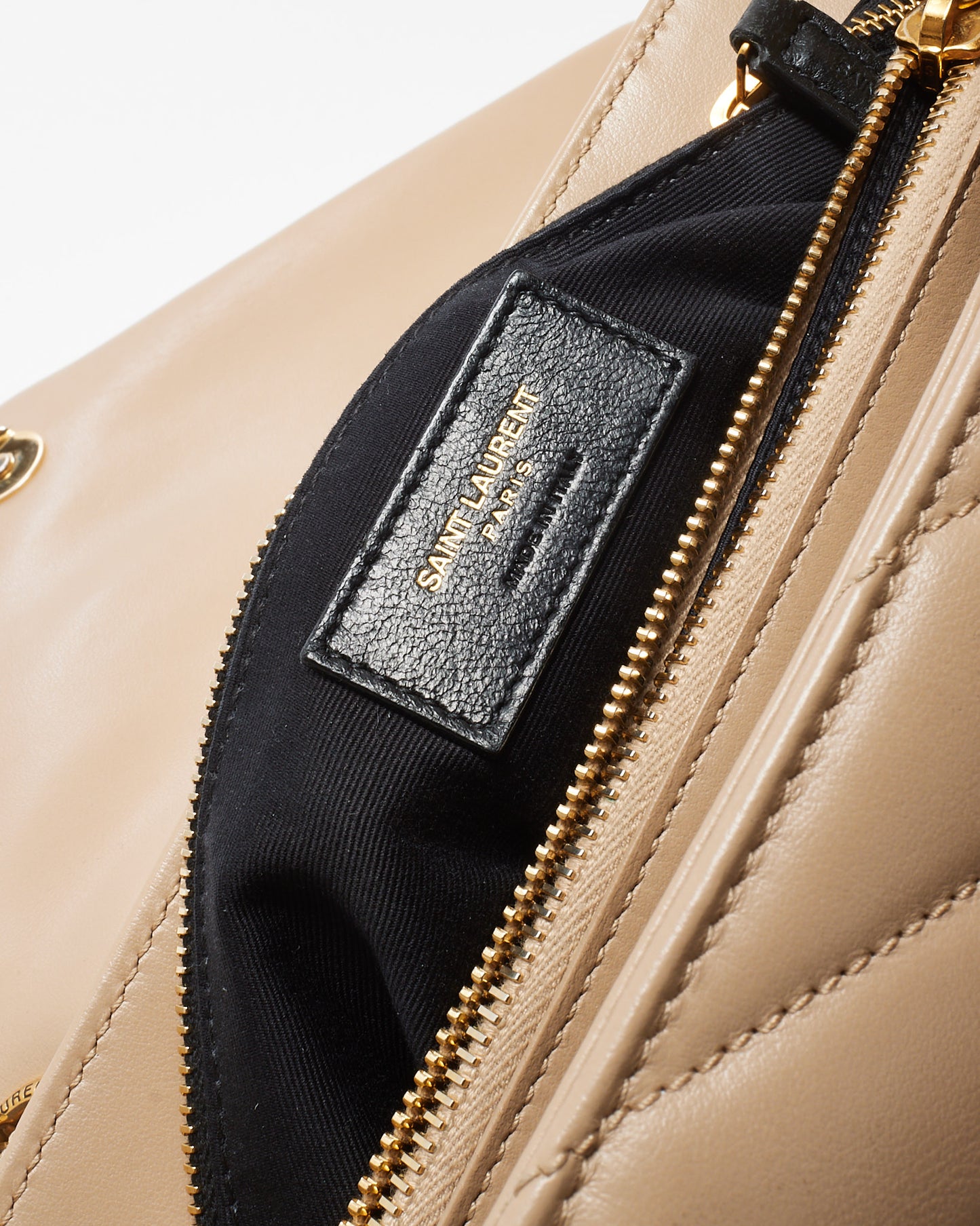 Saint Laurent Beige Chevron Leather Medium Loulou Shoulder Bag GHW